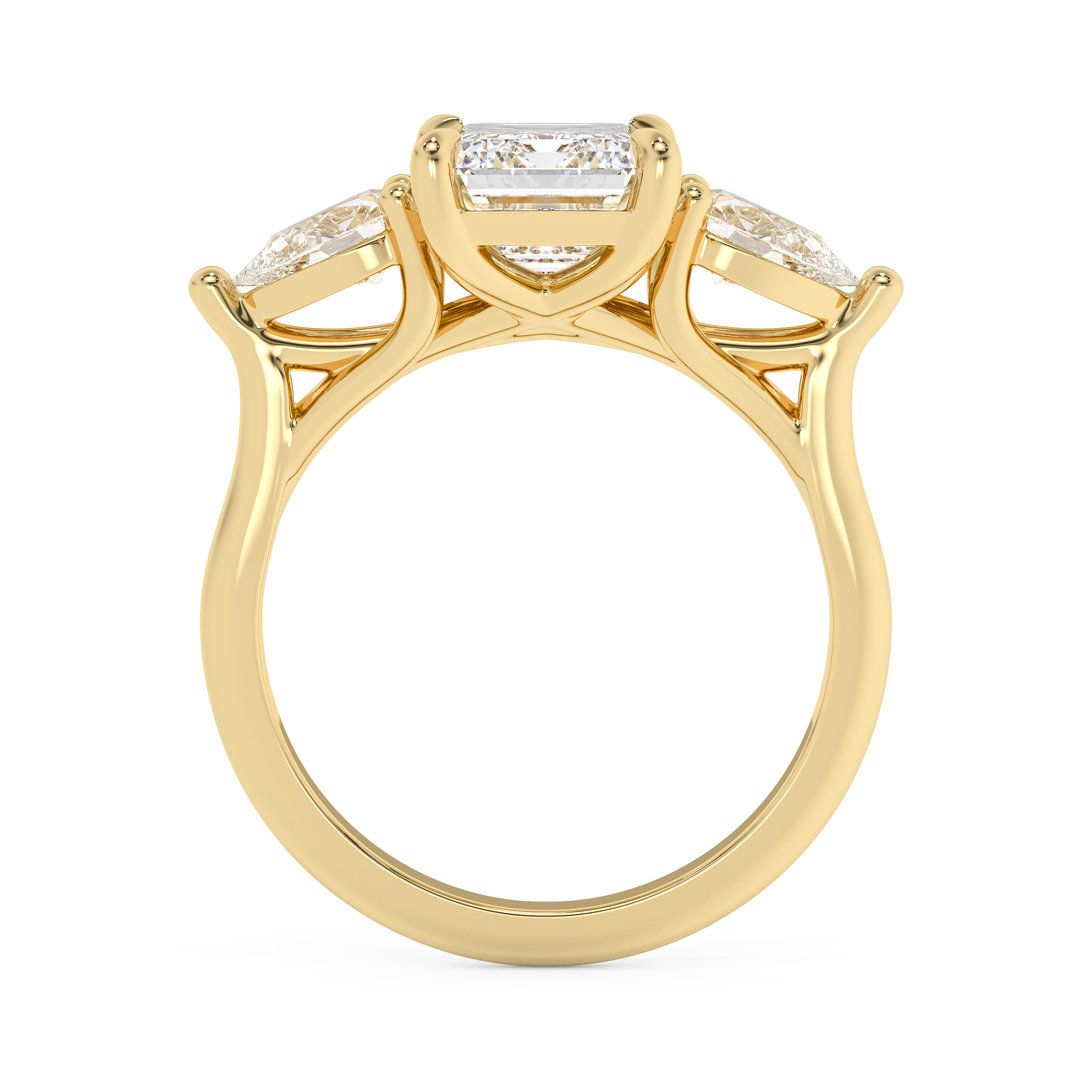 Emerald Three Stone Lab Grown Diamond Engagement Ring