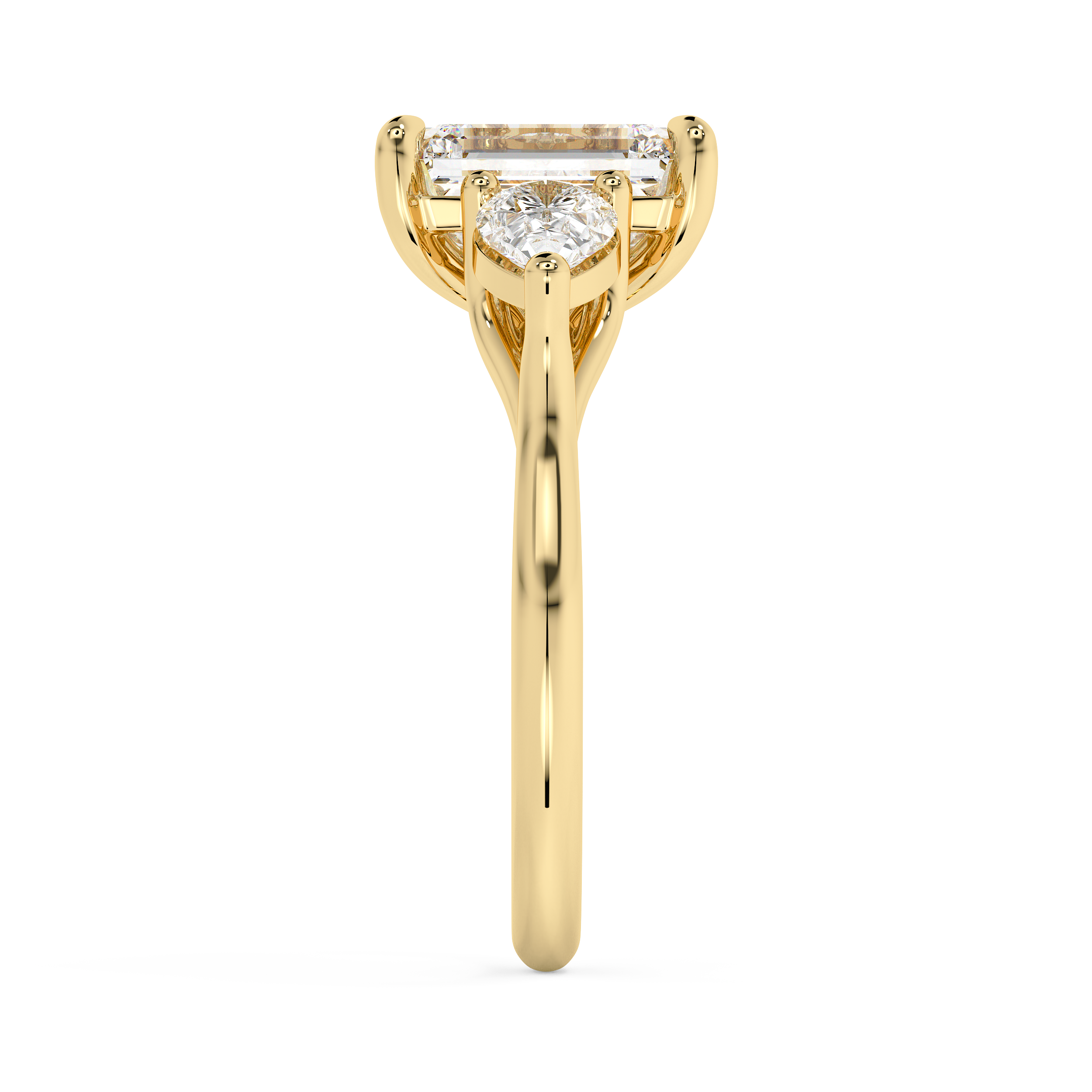 Emerald Three Stone Lab Grown Diamond Engagement Ring