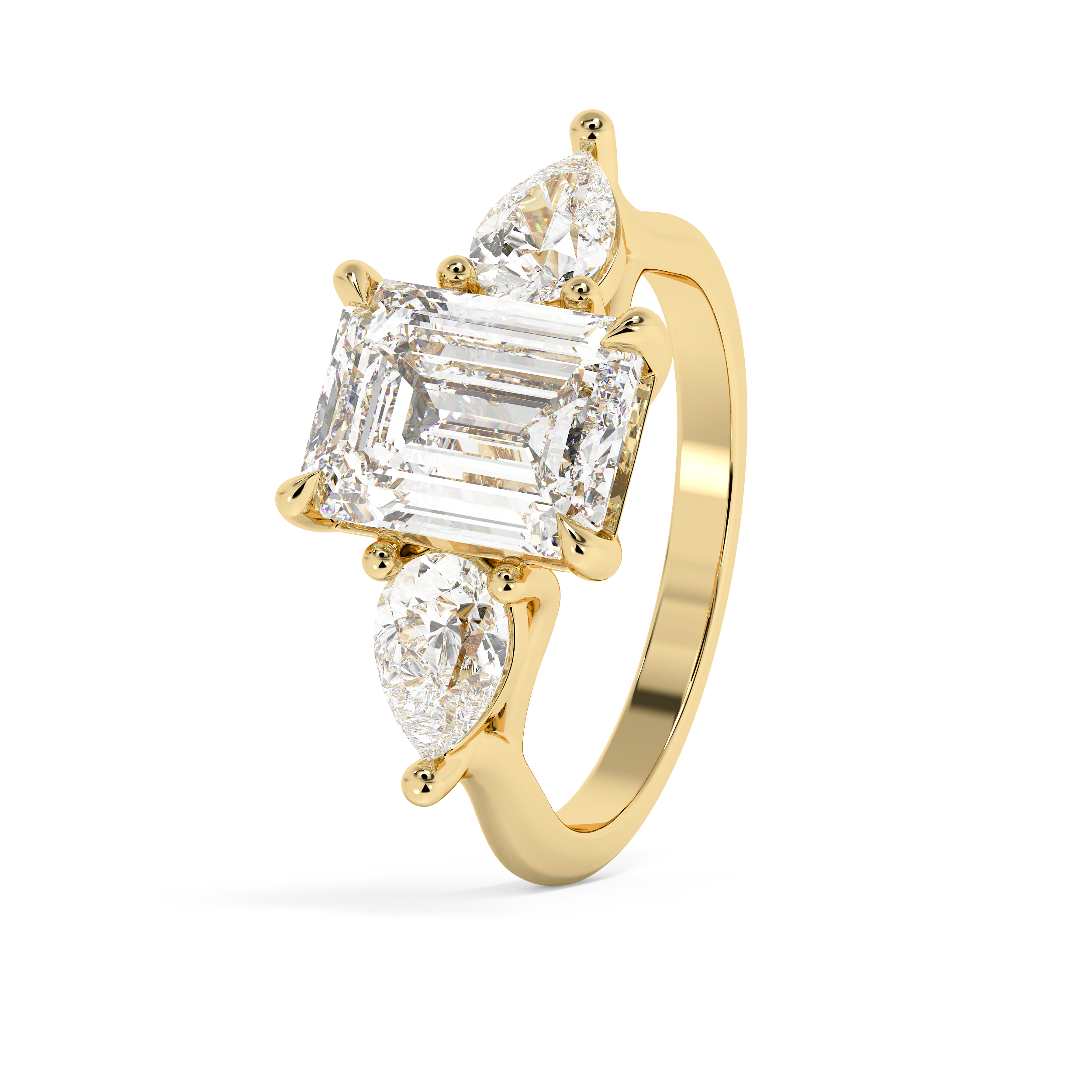 Emerald Three Stone Lab Grown Diamond Engagement Ring