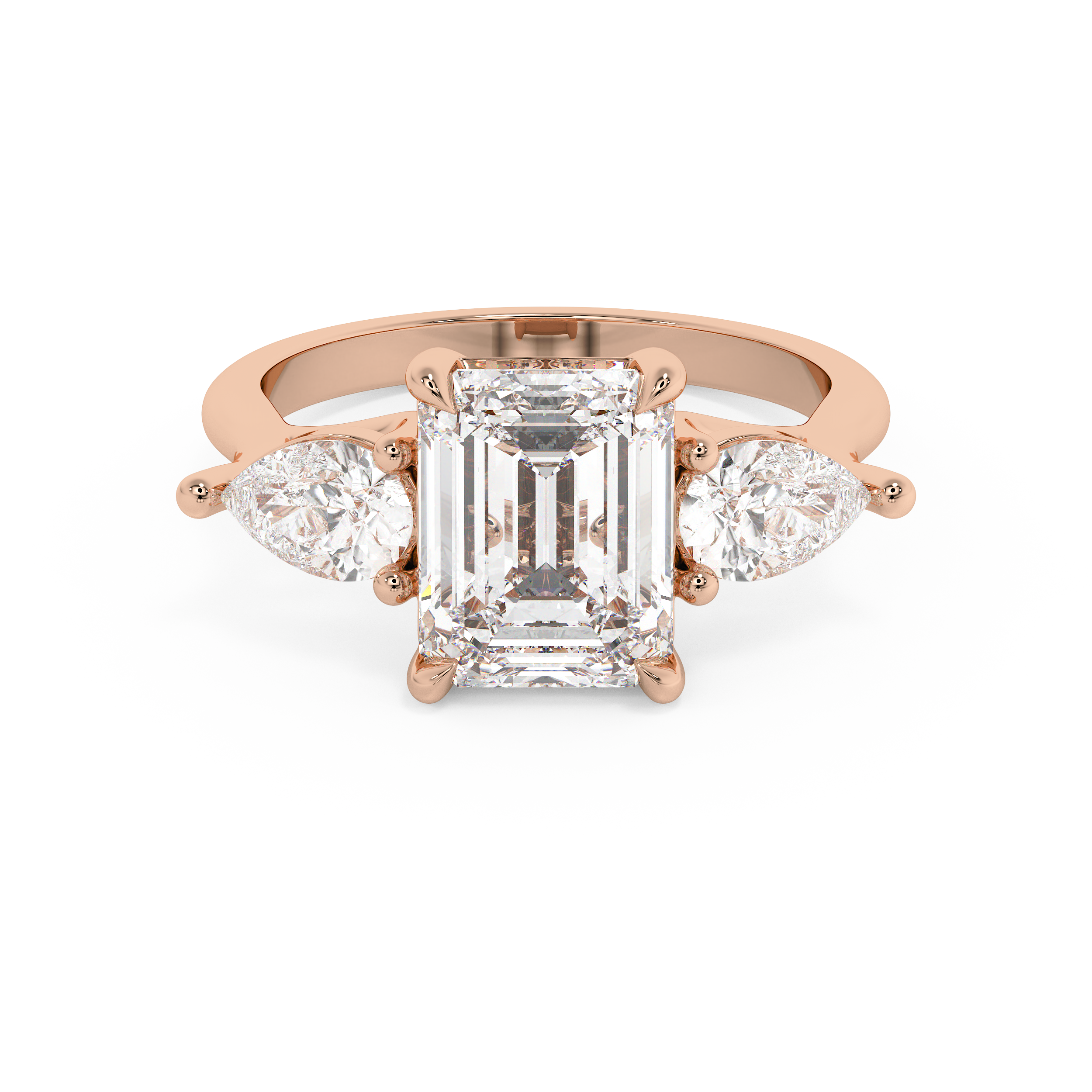 Emerald Three Stone Lab Grown Diamond Engagement Ring