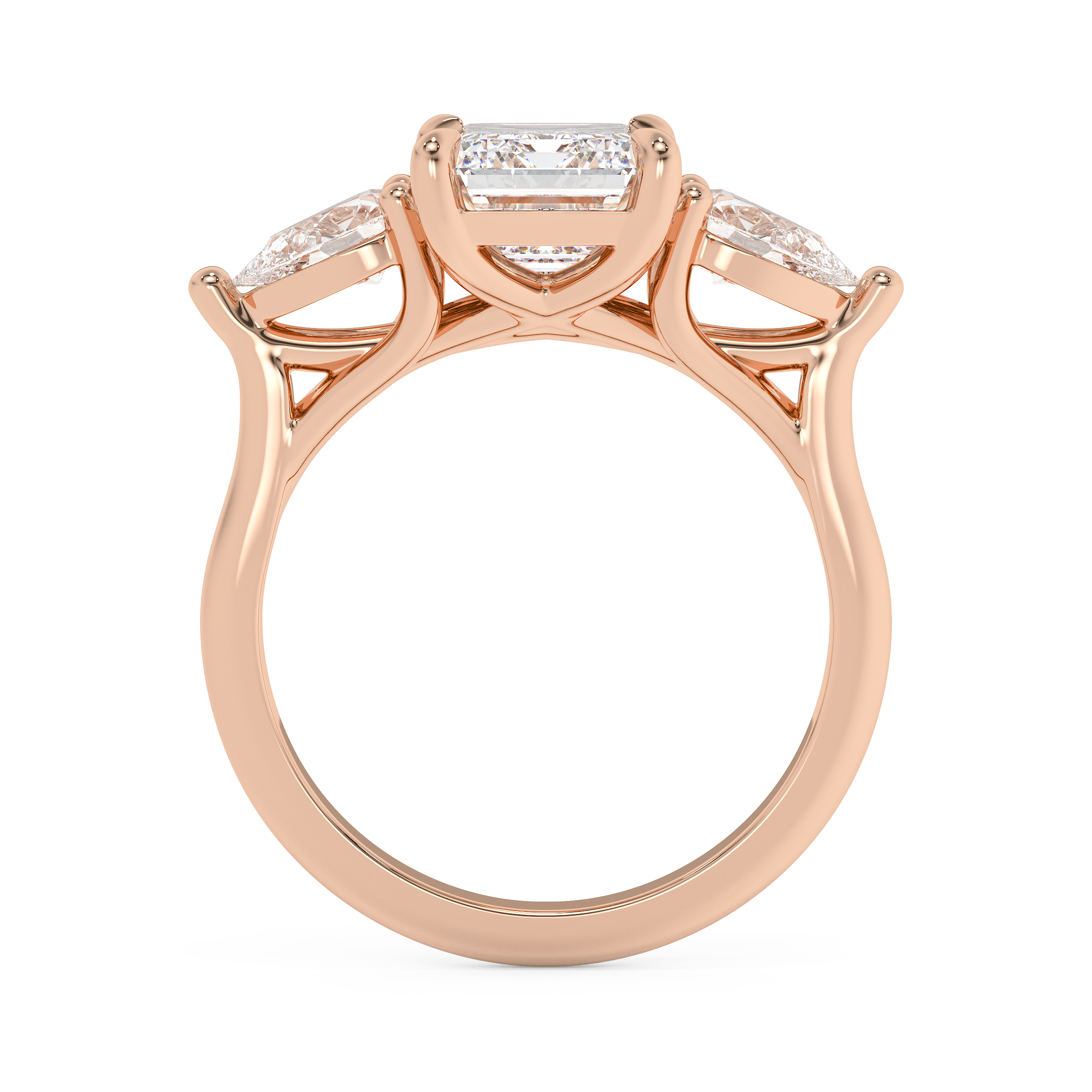 Emerald Three Stone Lab Grown Diamond Engagement Ring