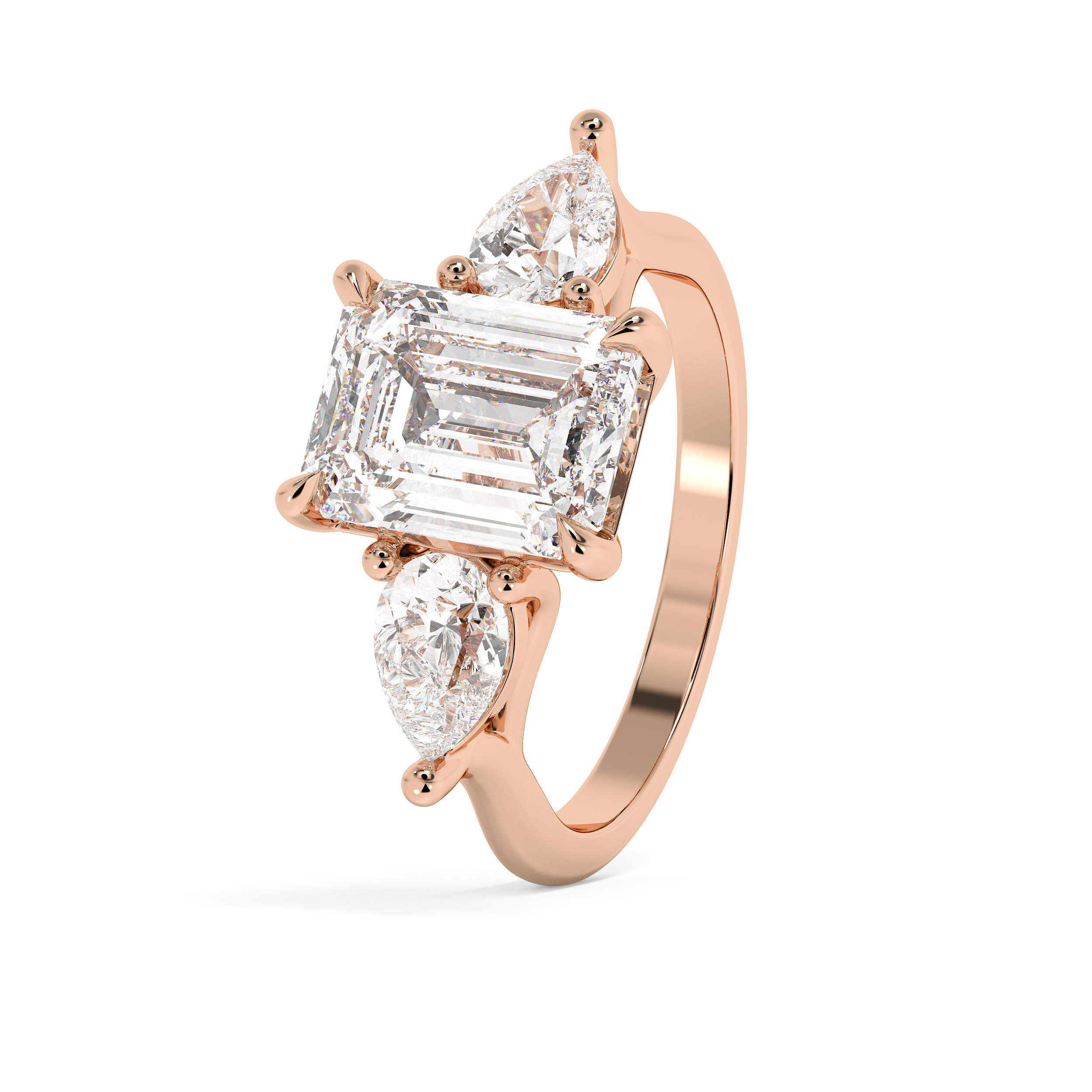 Emerald Three Stone Lab Grown Diamond Engagement Ring
