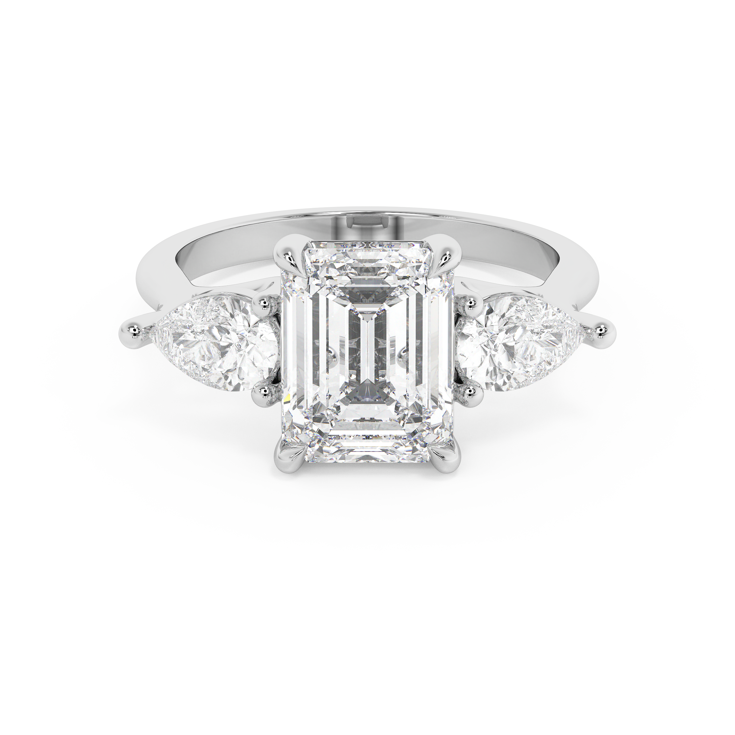 Emerald Three Stone Lab Grown Diamond Engagement Ring