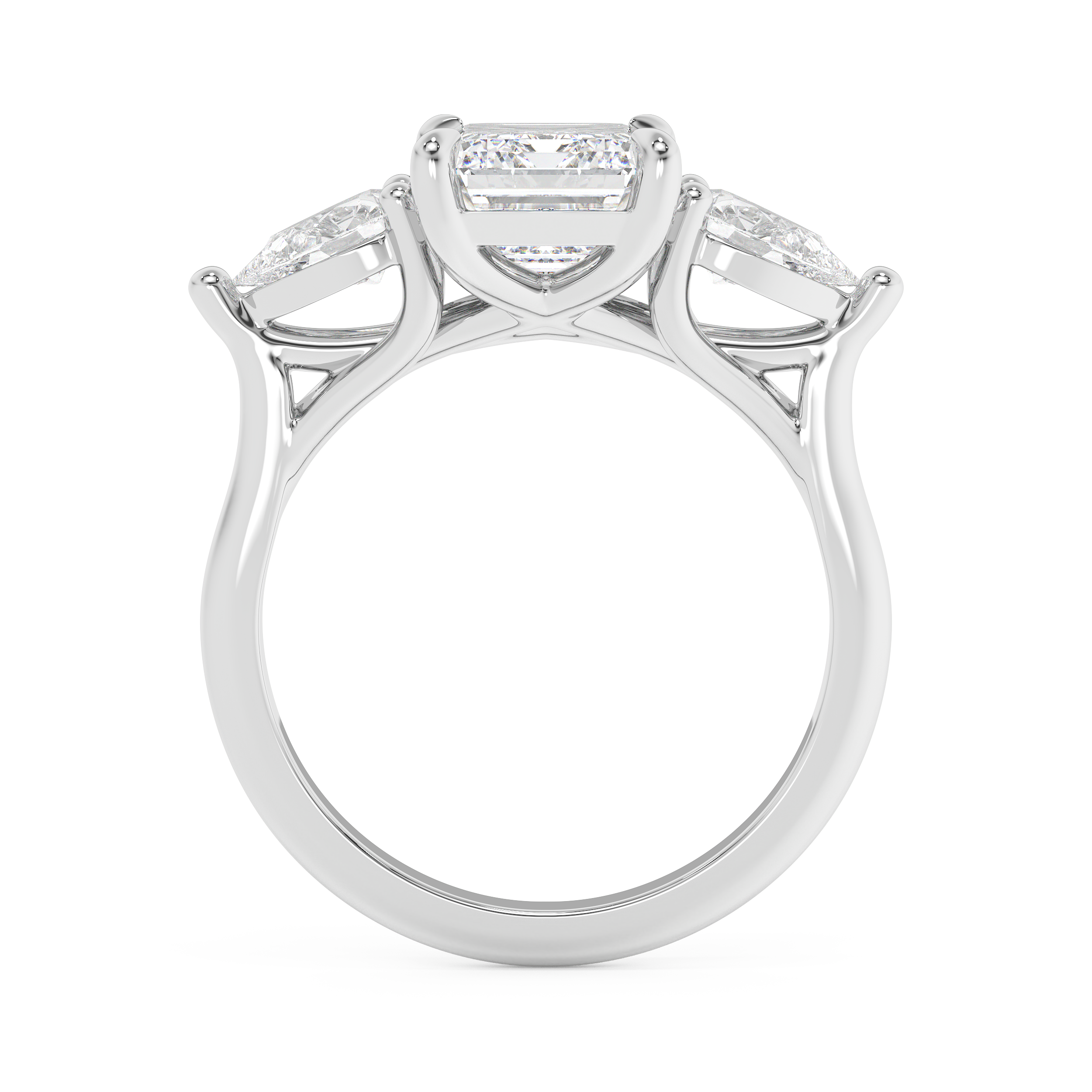 Emerald Three Stone Lab Grown Diamond Engagement Ring
