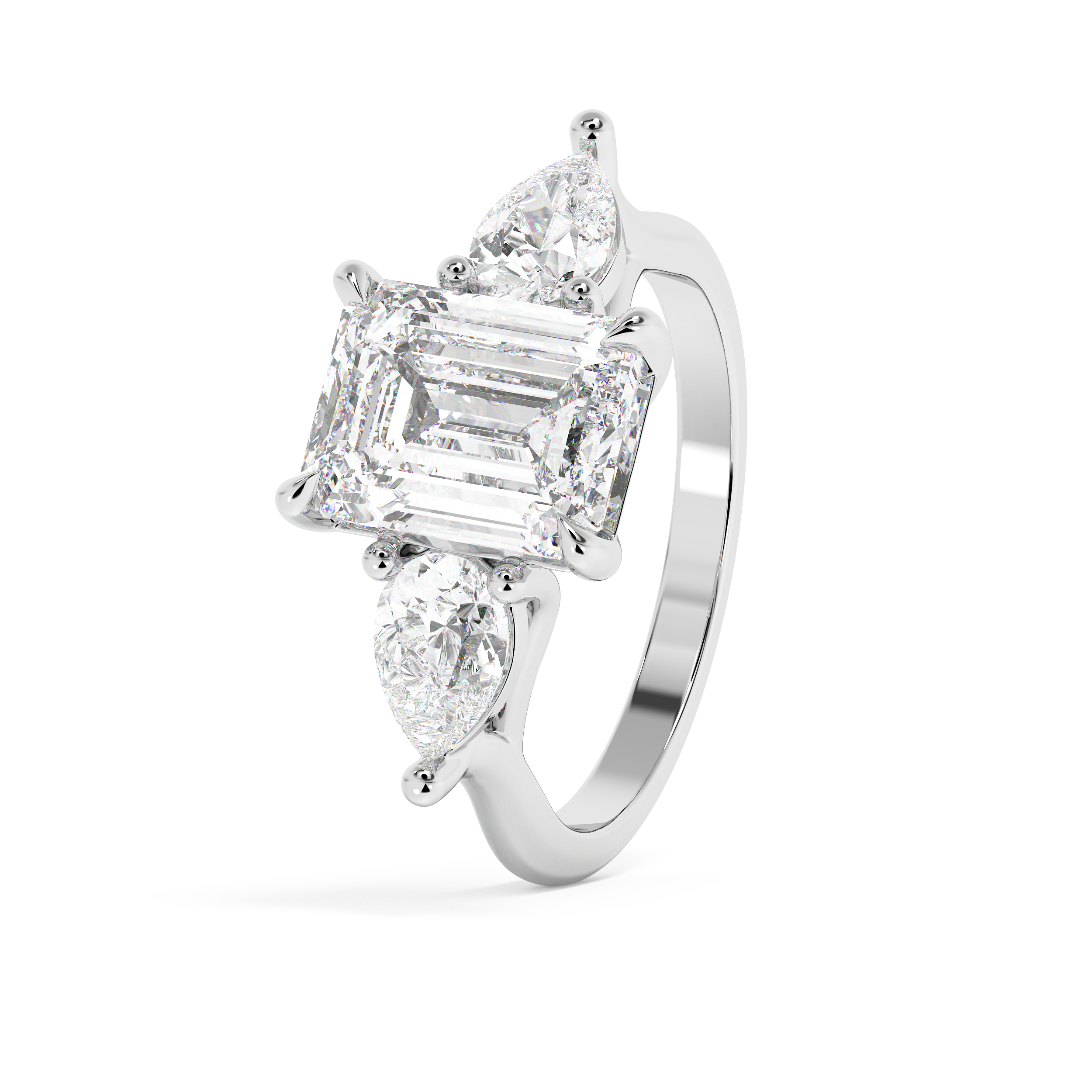 Emerald Three Stone Lab Grown Diamond Engagement Ring