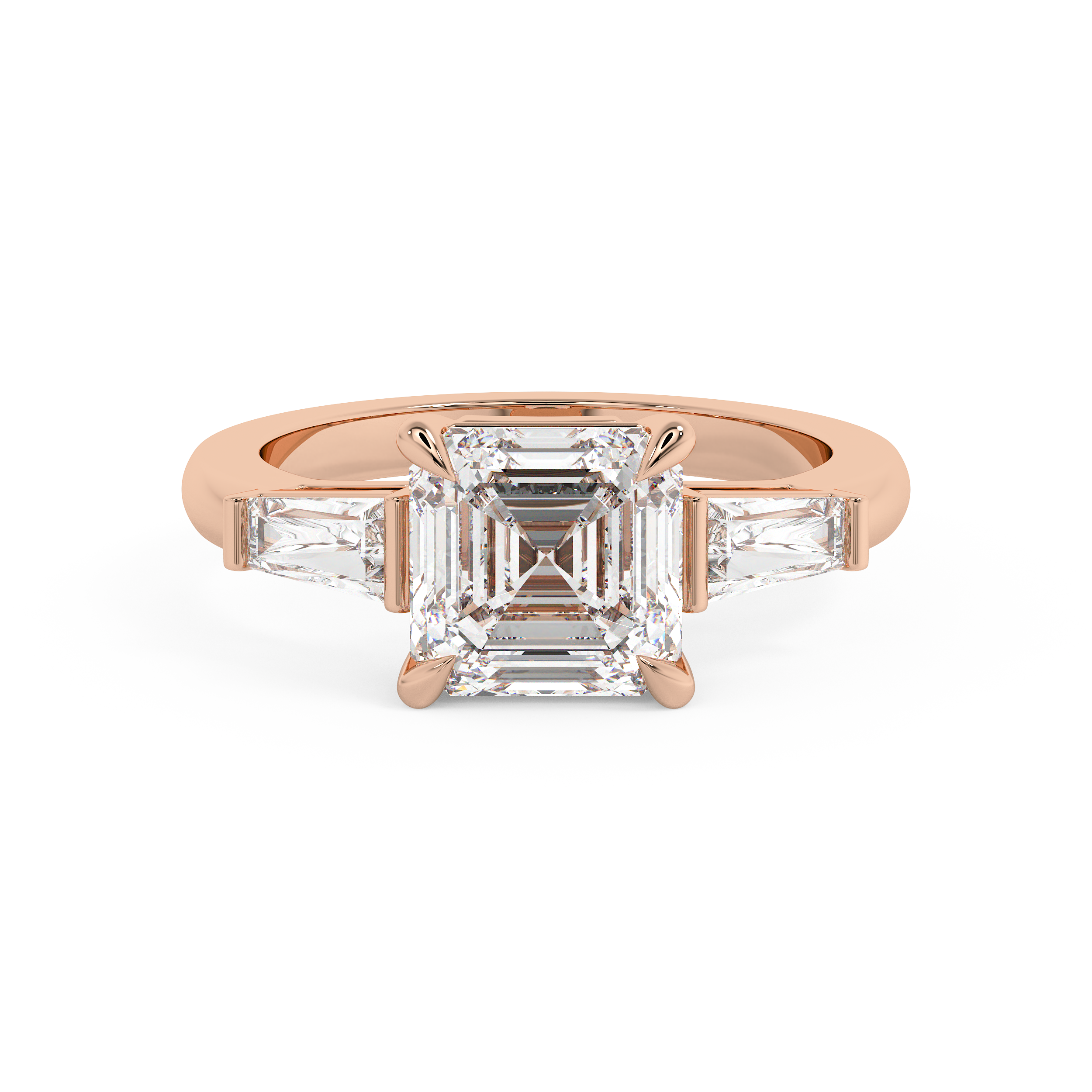 Asscher Three Stone Lab Grown Diamond Engagement Ring