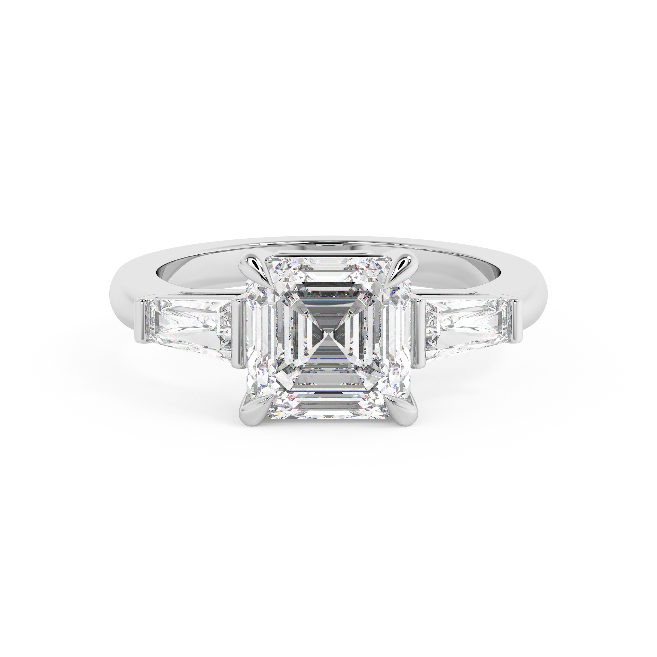 Asscher Three Stone Lab Grown Diamond Engagement Ring