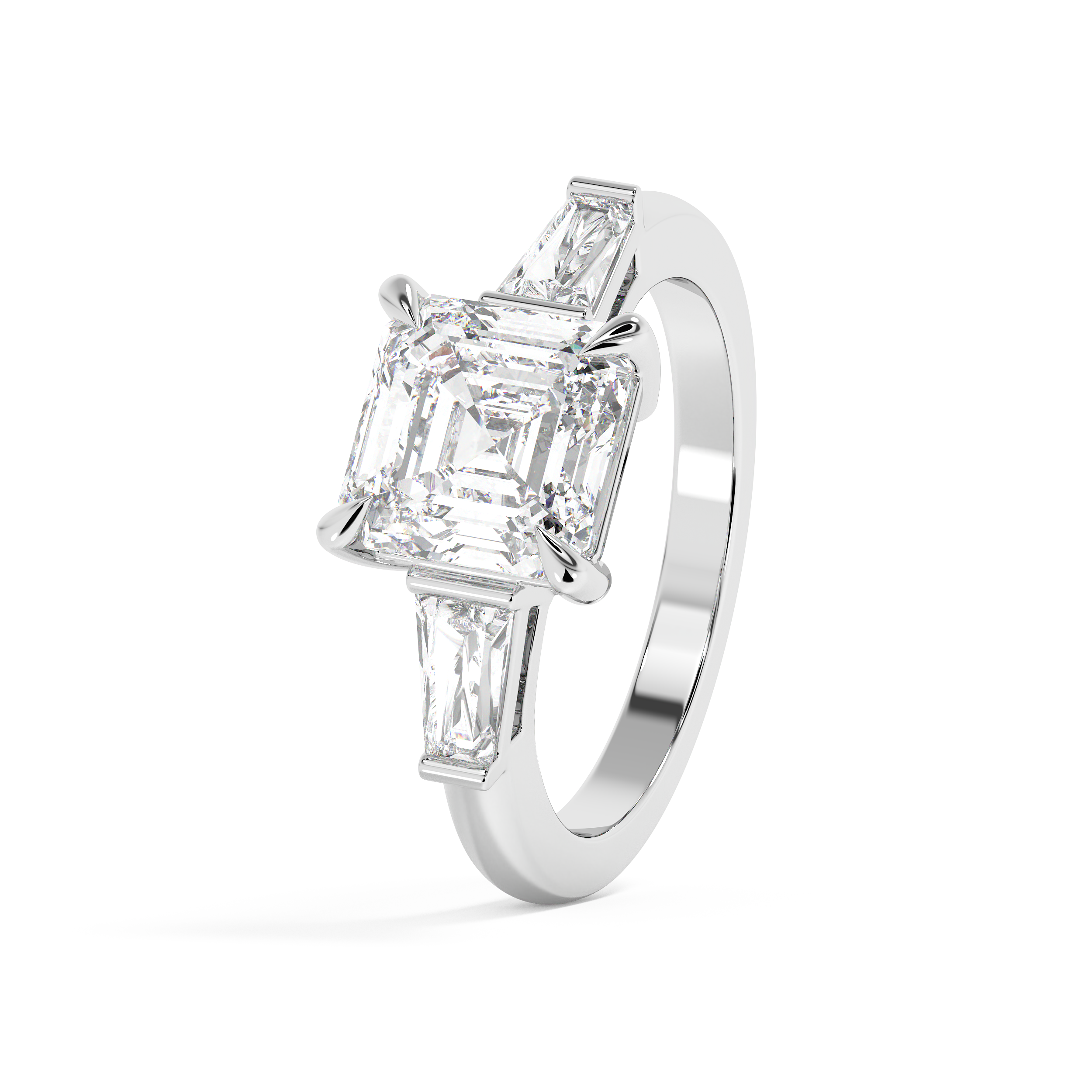 Asscher Three Stone Lab Grown Diamond Engagement Ring