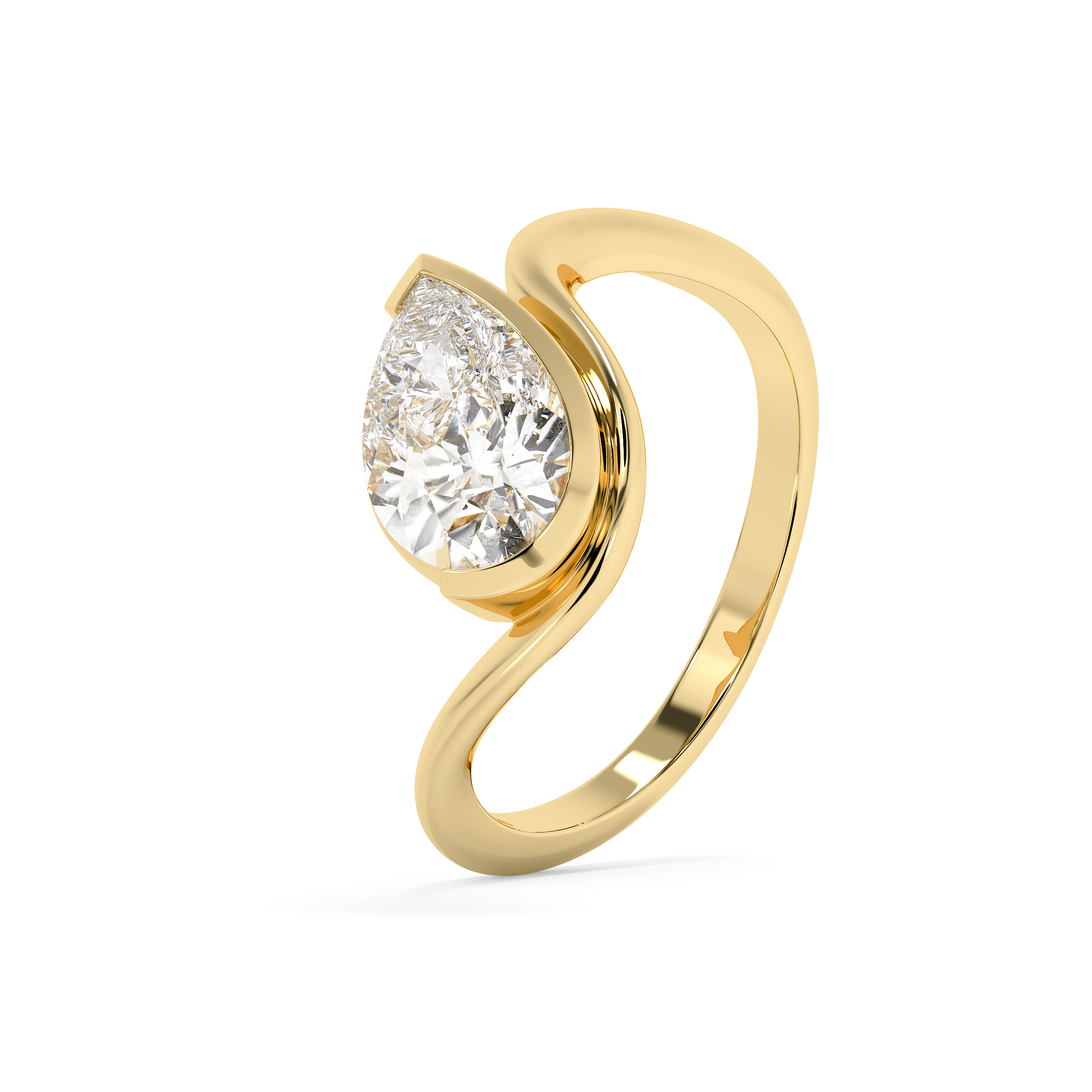 Pear Solitaire Half Bezel Waved Lab Grown Diamond Engagement Ring