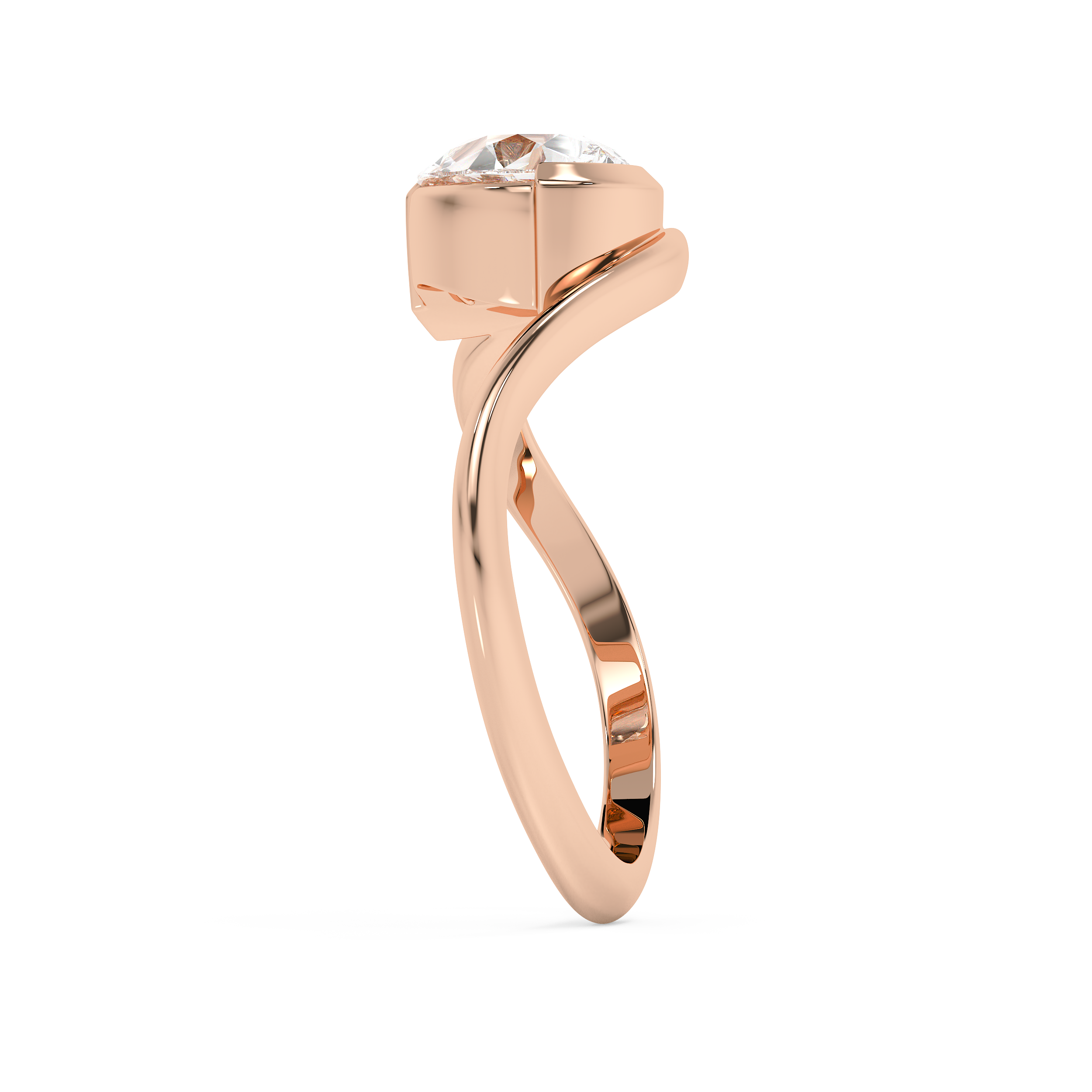 Pear Solitaire Half Bezel Waved Lab Grown Diamond Engagement Ring