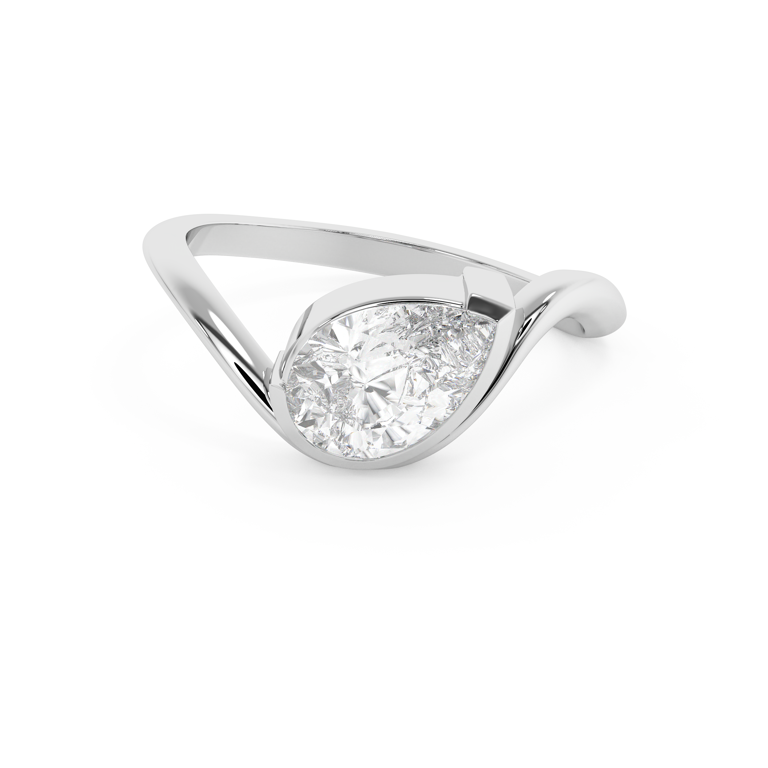 Pear Solitaire Half Bezel Waved Lab Grown Diamond Engagement Ring