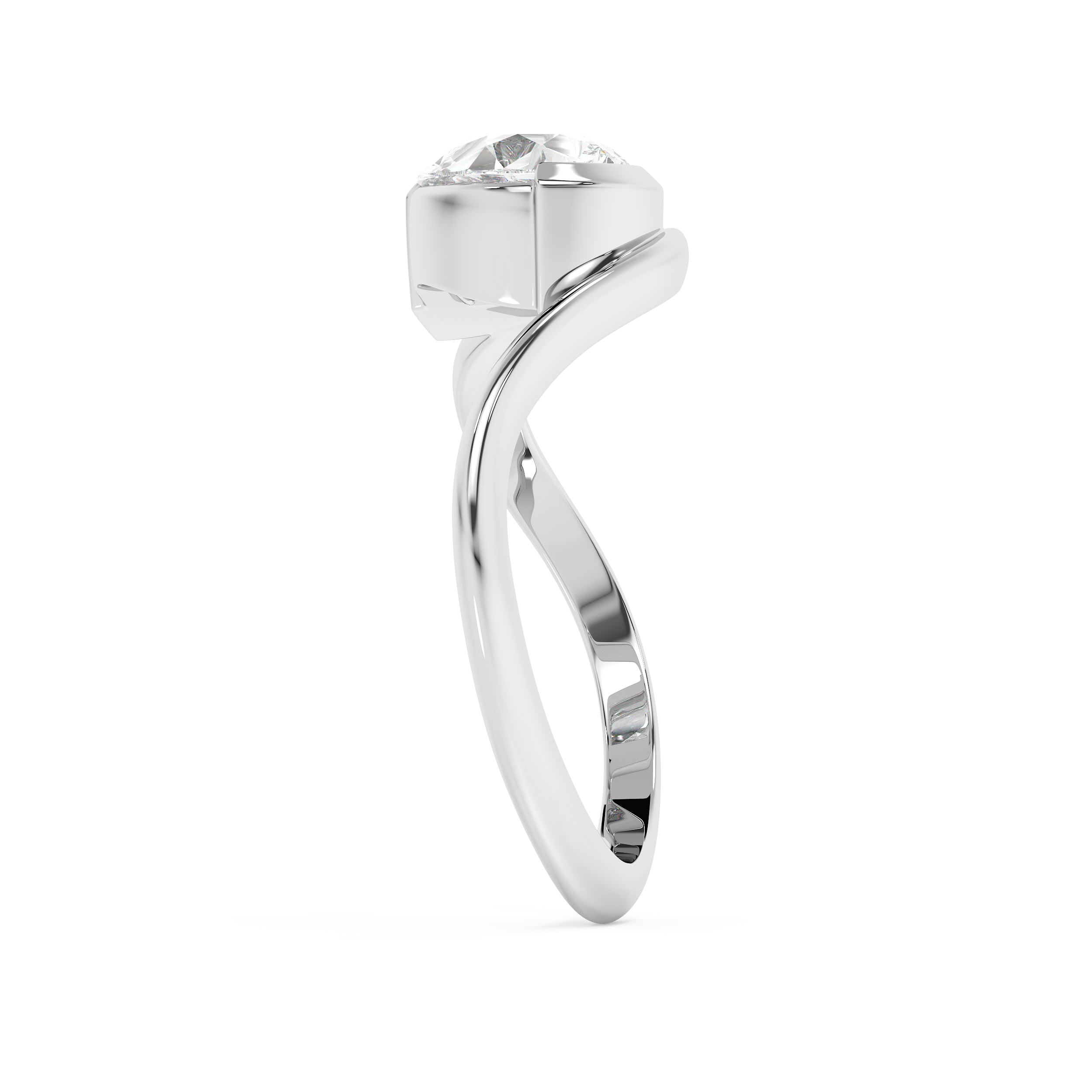 Pear Solitaire Half Bezel Waved Lab Grown Diamond Engagement Ring