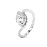 Pear Solitaire Half Bezel Waved Lab Grown Diamond Engagement Ring