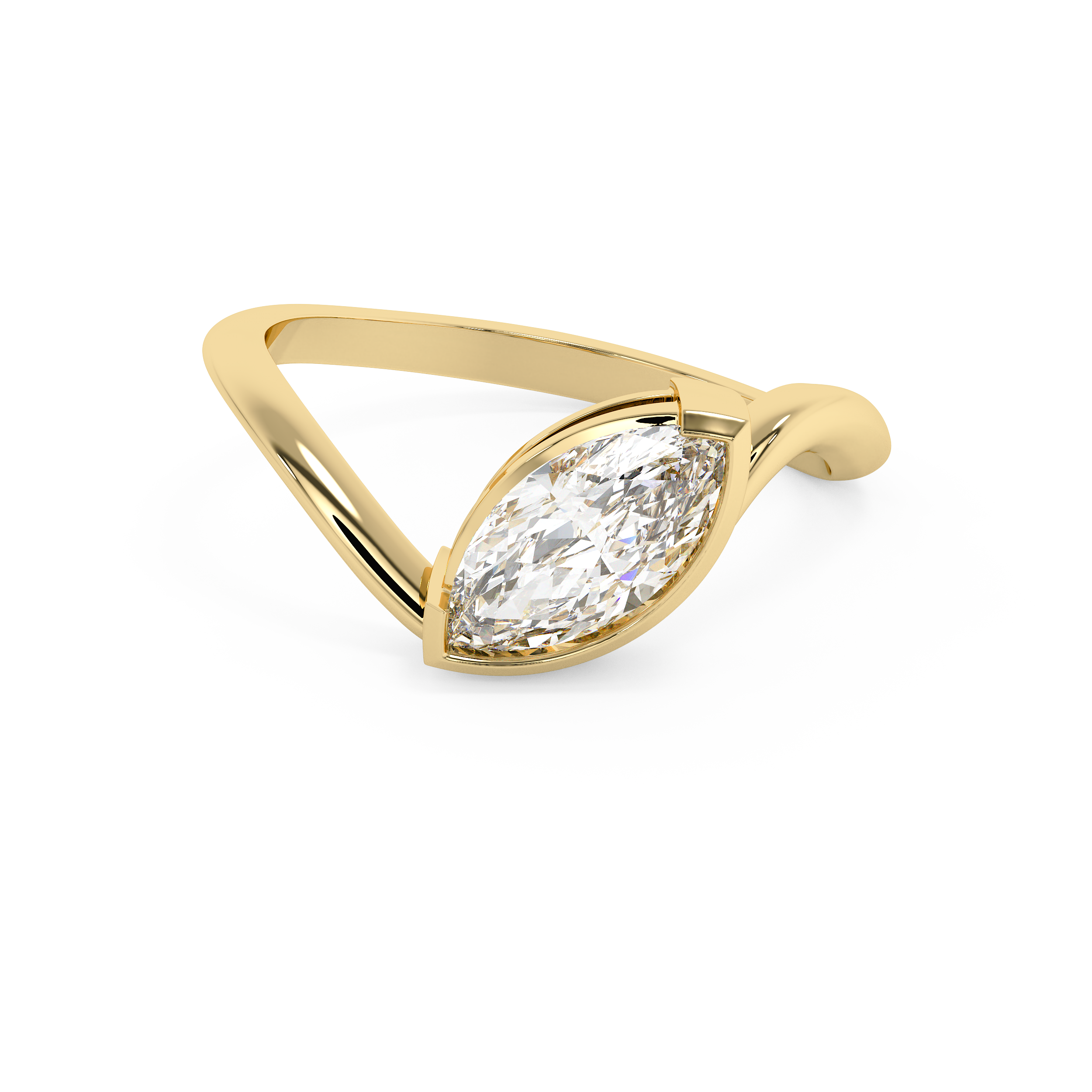 Marquise Solitaire Half Bezel Waved Lab Grown Diamond Engagement Ring