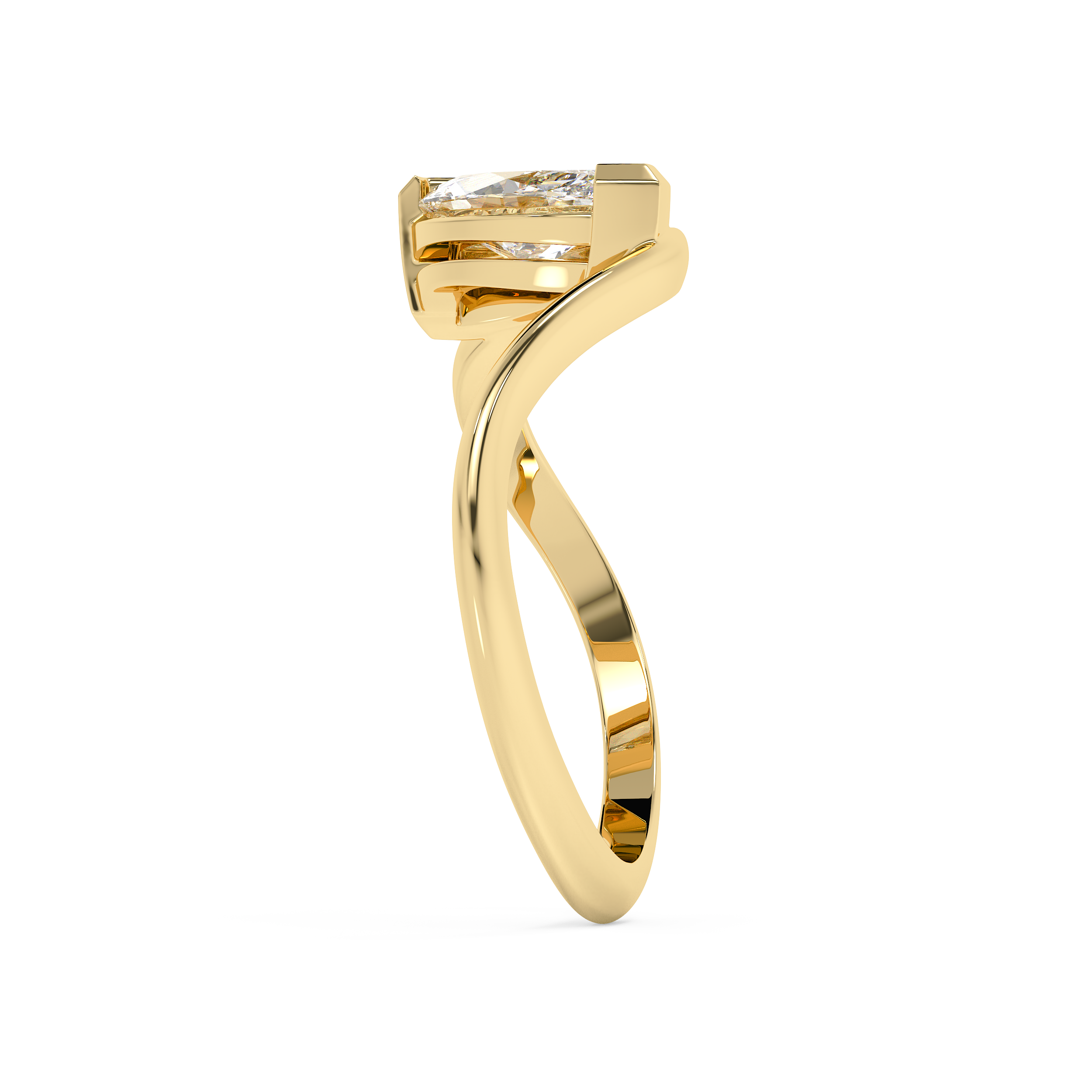 Marquise Solitaire Half Bezel Waved Lab Grown Diamond Engagement Ring