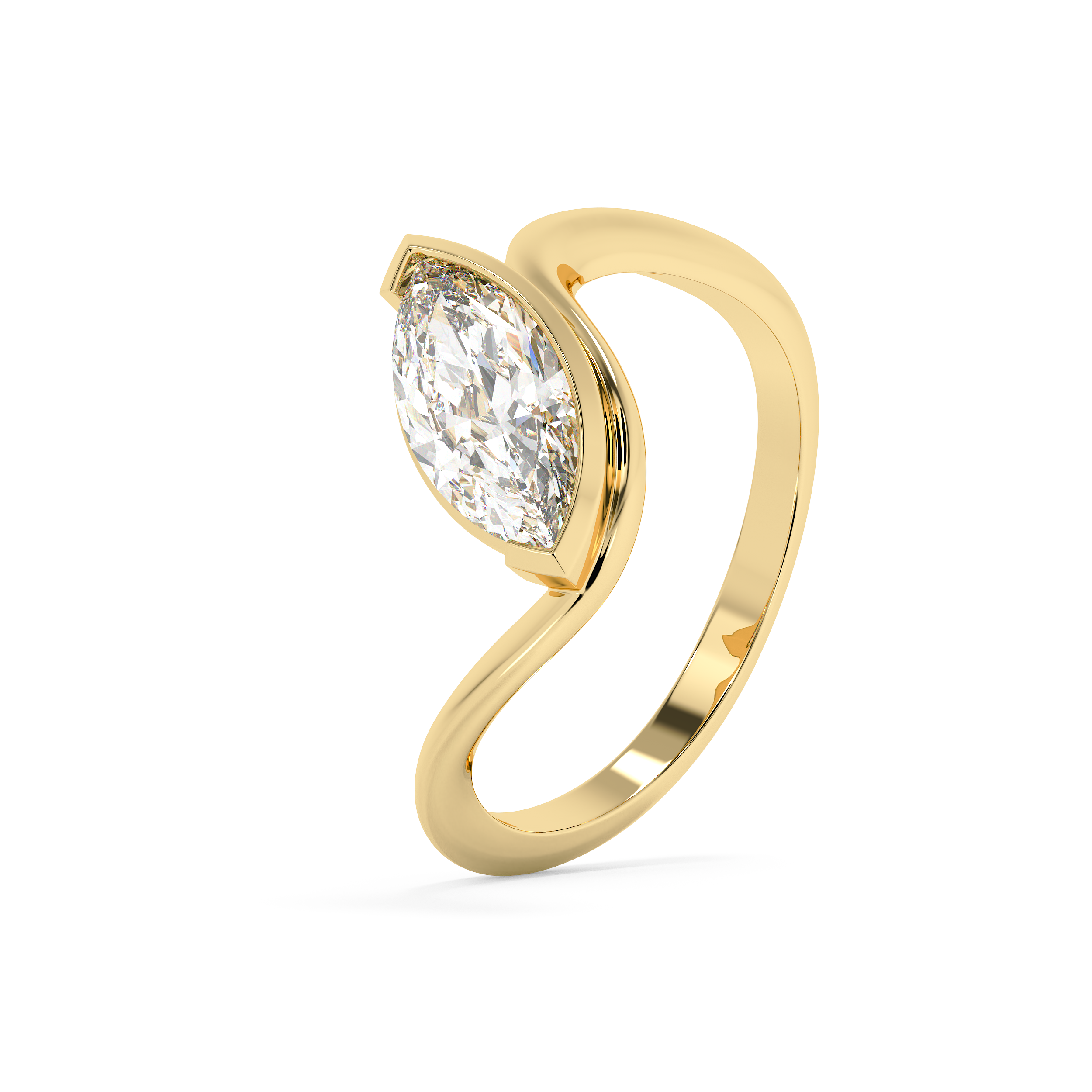 Marquise Solitaire Half Bezel Waved Lab Grown Diamond Engagement Ring
