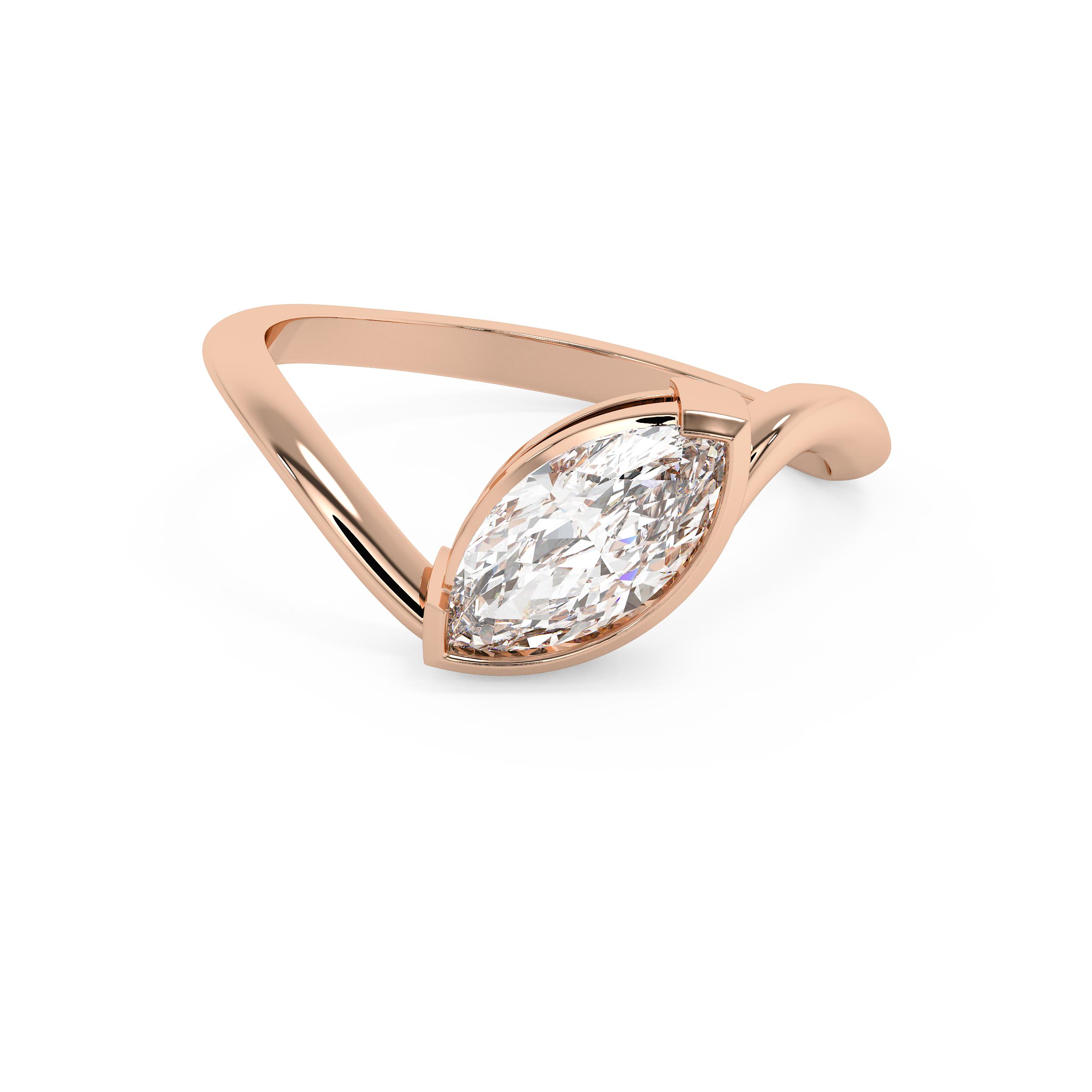 Marquise Solitaire Half Bezel Waved Lab Grown Diamond Engagement Ring