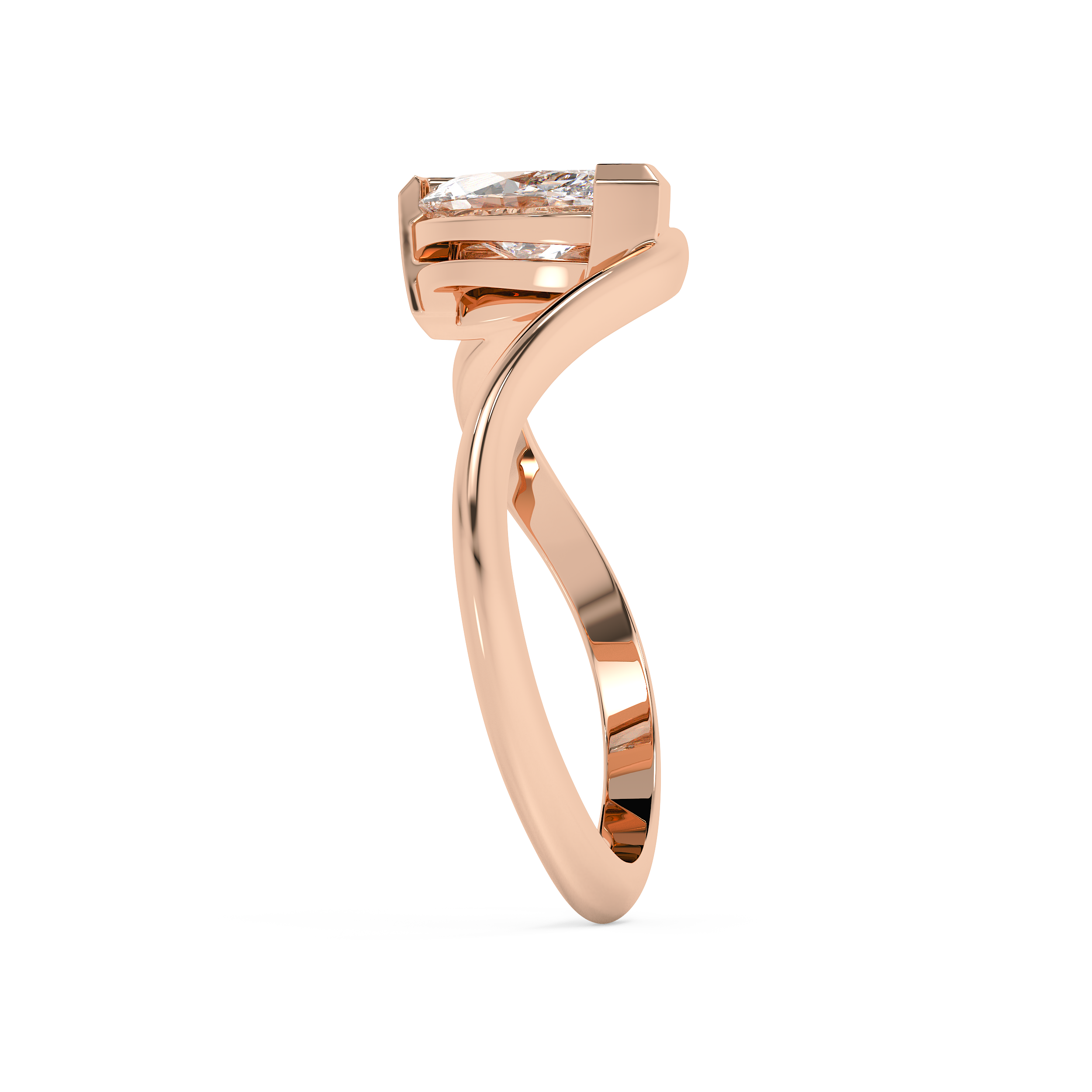 Marquise Solitaire Half Bezel Waved Lab Grown Diamond Engagement Ring