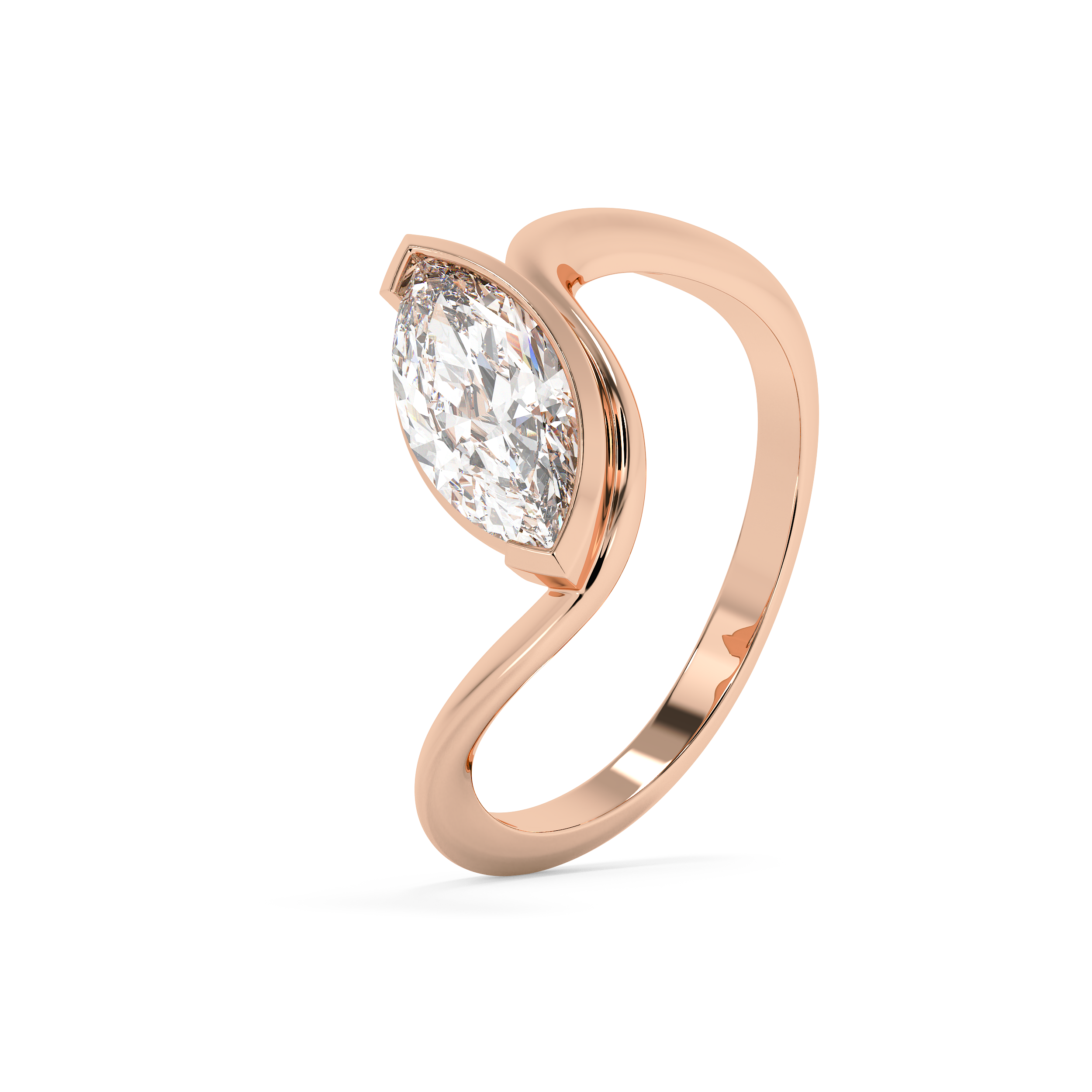 Marquise Solitaire Half Bezel Waved Lab Grown Diamond Engagement Ring