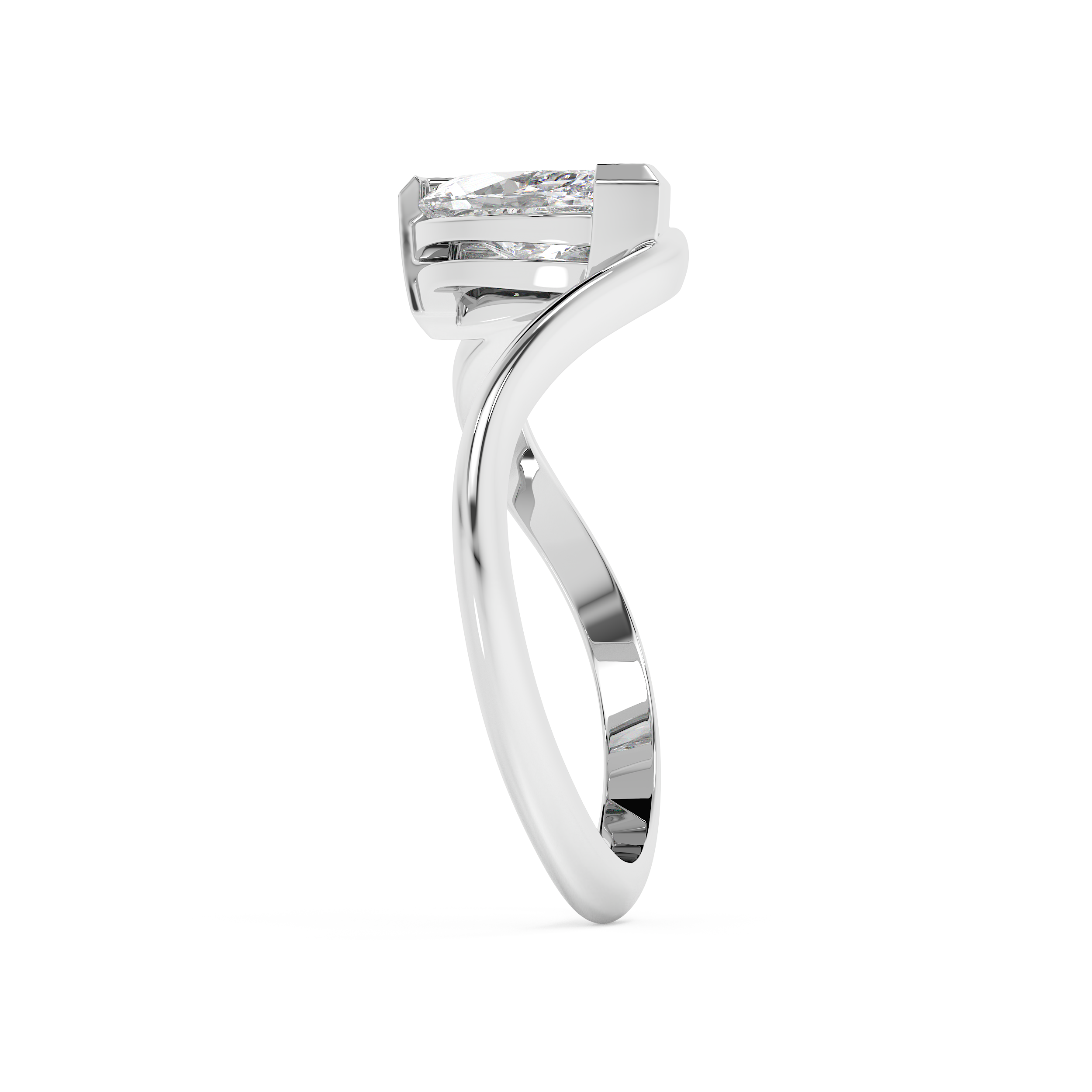 Marquise Solitaire Half Bezel Waved Lab Grown Diamond Engagement Ring
