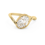 East West Oval Solitaire Half Bezel Waved Lab Grown Diamond Engagement Ring