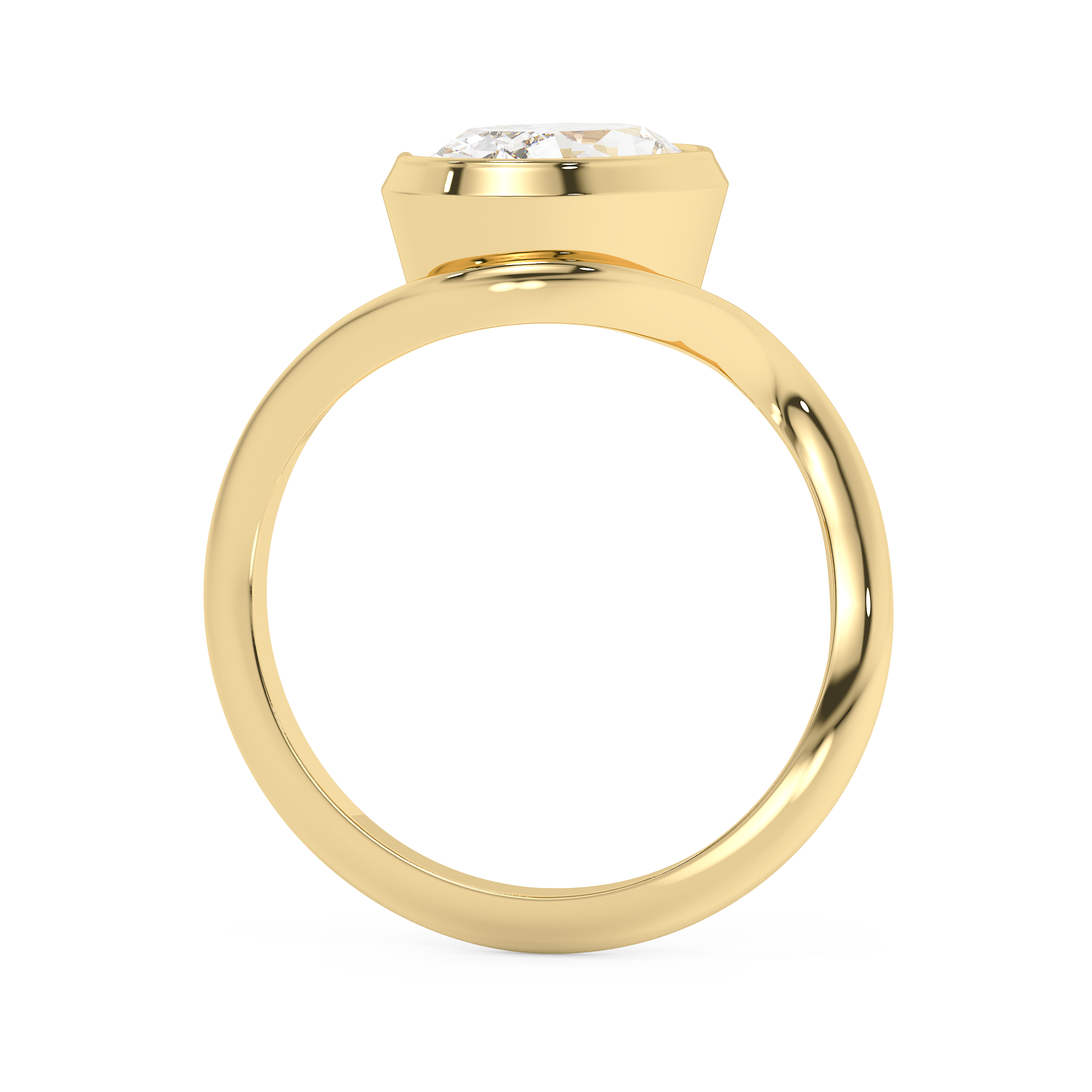 East West Oval Solitaire Half Bezel Waved Lab Grown Diamond Engagement Ring
