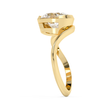 East West Oval Solitaire Half Bezel Waved Lab Grown Diamond Engagement Ring