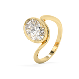 East West Oval Solitaire Half Bezel Waved Lab Grown Diamond Engagement Ring