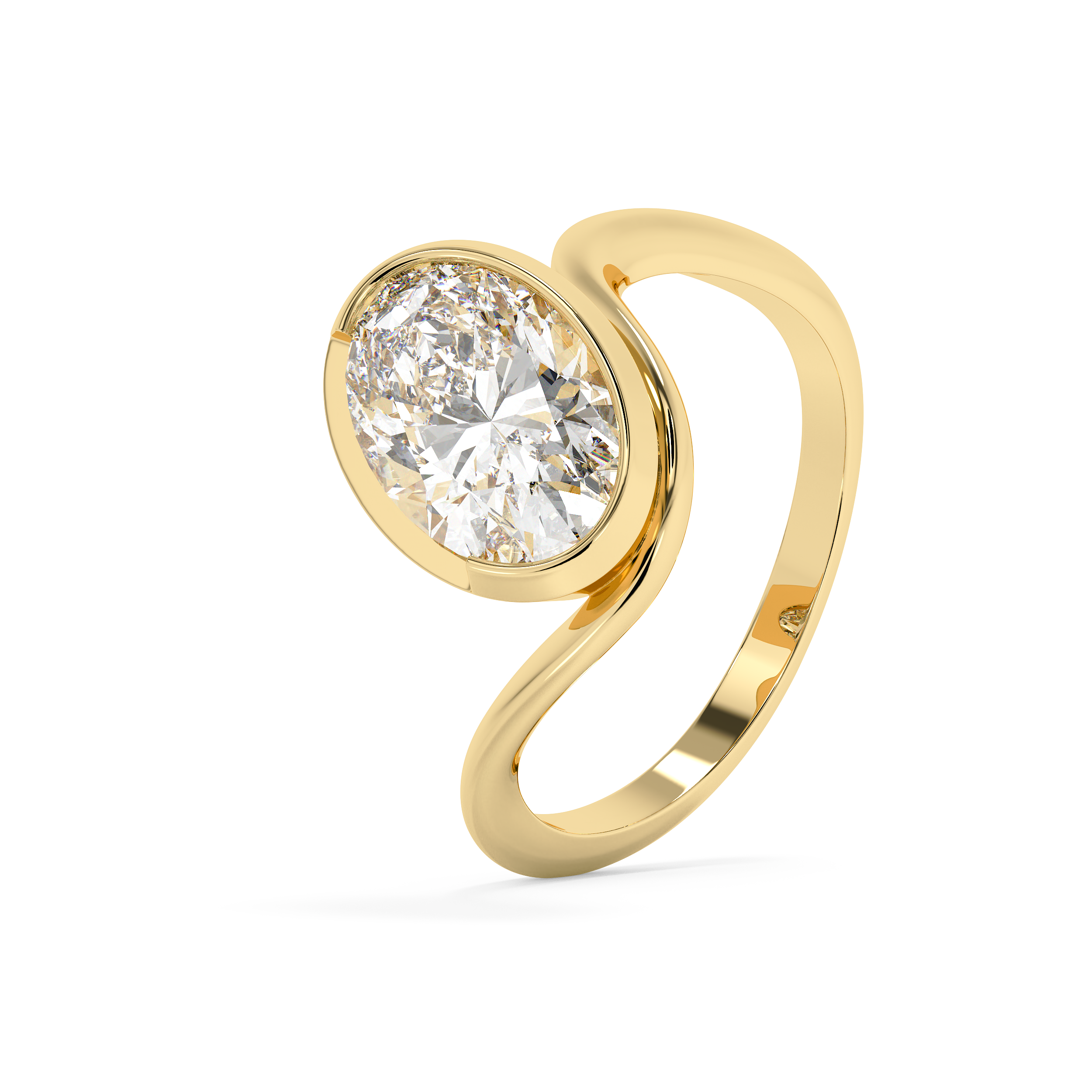 East West Oval Solitaire Half Bezel Waved Lab Grown Diamond Engagement Ring