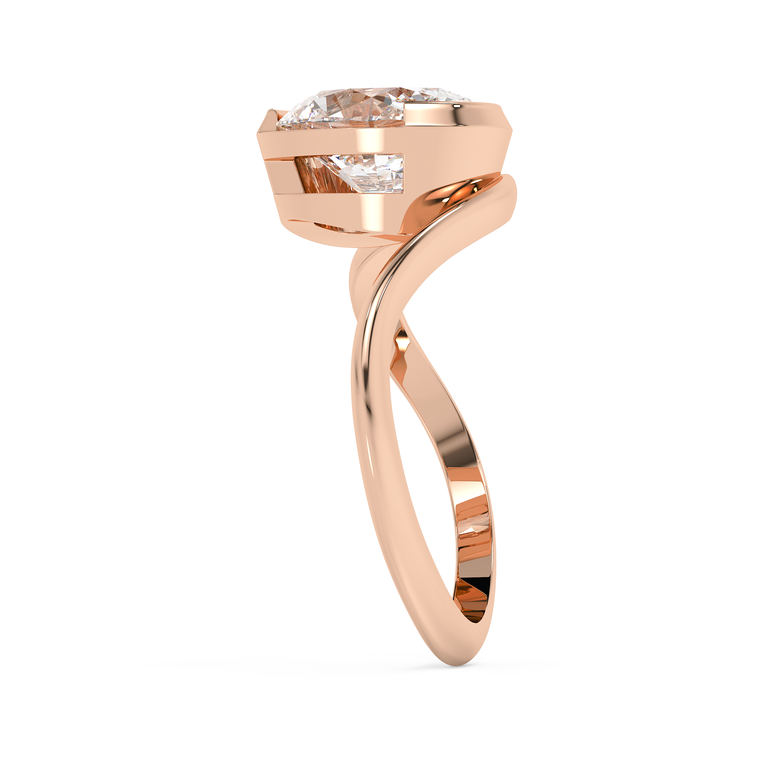 East West Oval Solitaire Half Bezel Waved Lab Grown Diamond Engagement Ring
