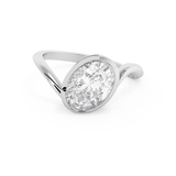 East West Oval Solitaire Half Bezel Waved Lab Grown Diamond Engagement Ring