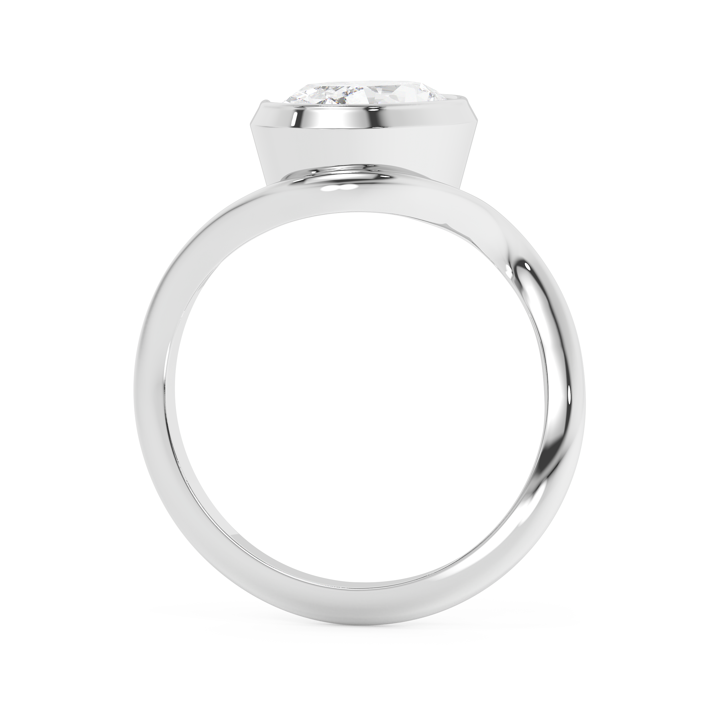 East West Oval Solitaire Half Bezel Waved Lab Grown Diamond Engagement Ring