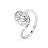 East West Oval Solitaire Half Bezel Waved Lab Grown Diamond Engagement Ring