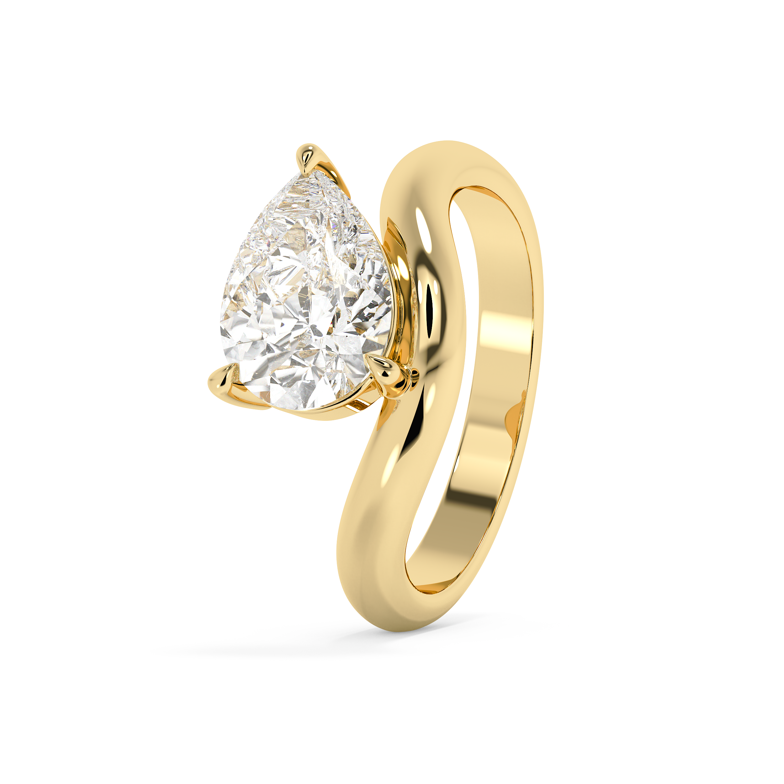 East West Pear Solitaire Curved Shank Lab Grown Diamond Engagement Ring