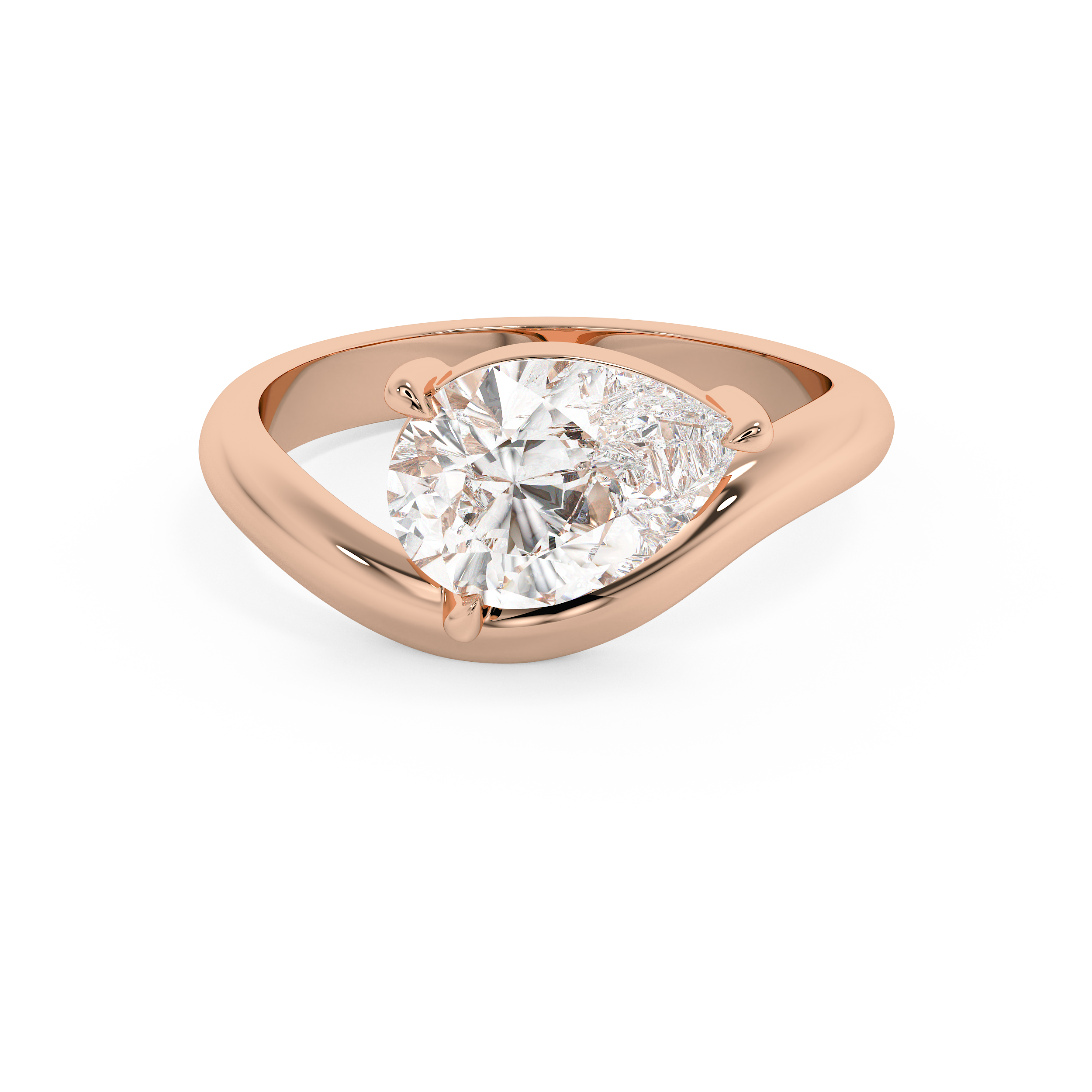 East West Pear Solitaire Curved Shank Lab Grown Diamond Engagement Ring