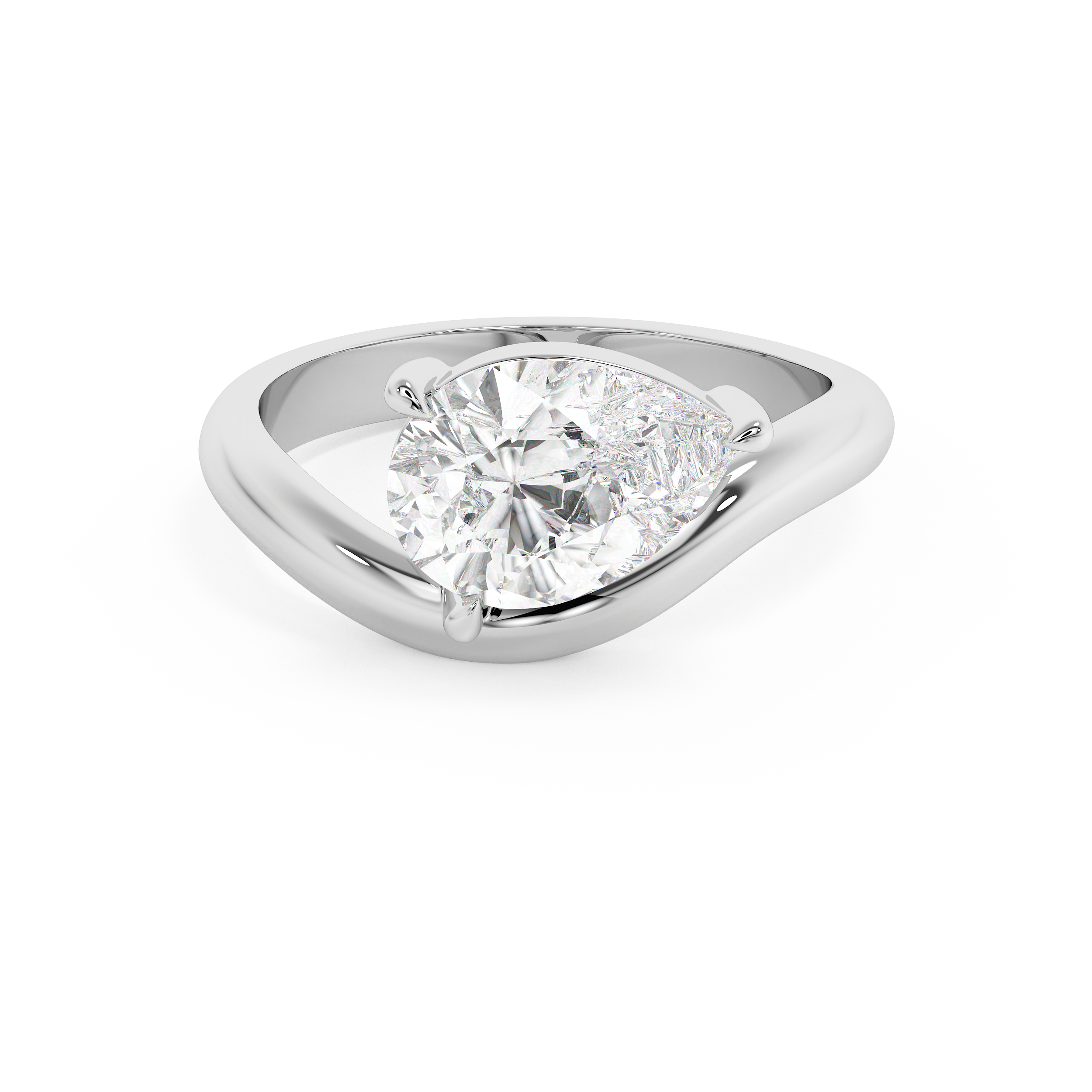 East West Pear Solitaire Curved Shank Lab Grown Diamond Engagement Ring