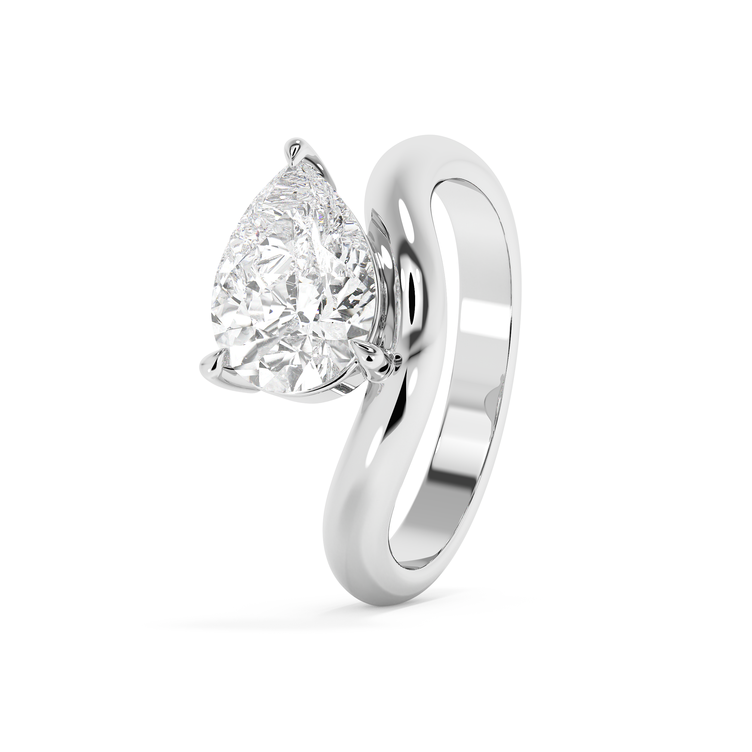 East West Pear Solitaire Curved Shank Lab Grown Diamond Engagement Ring
