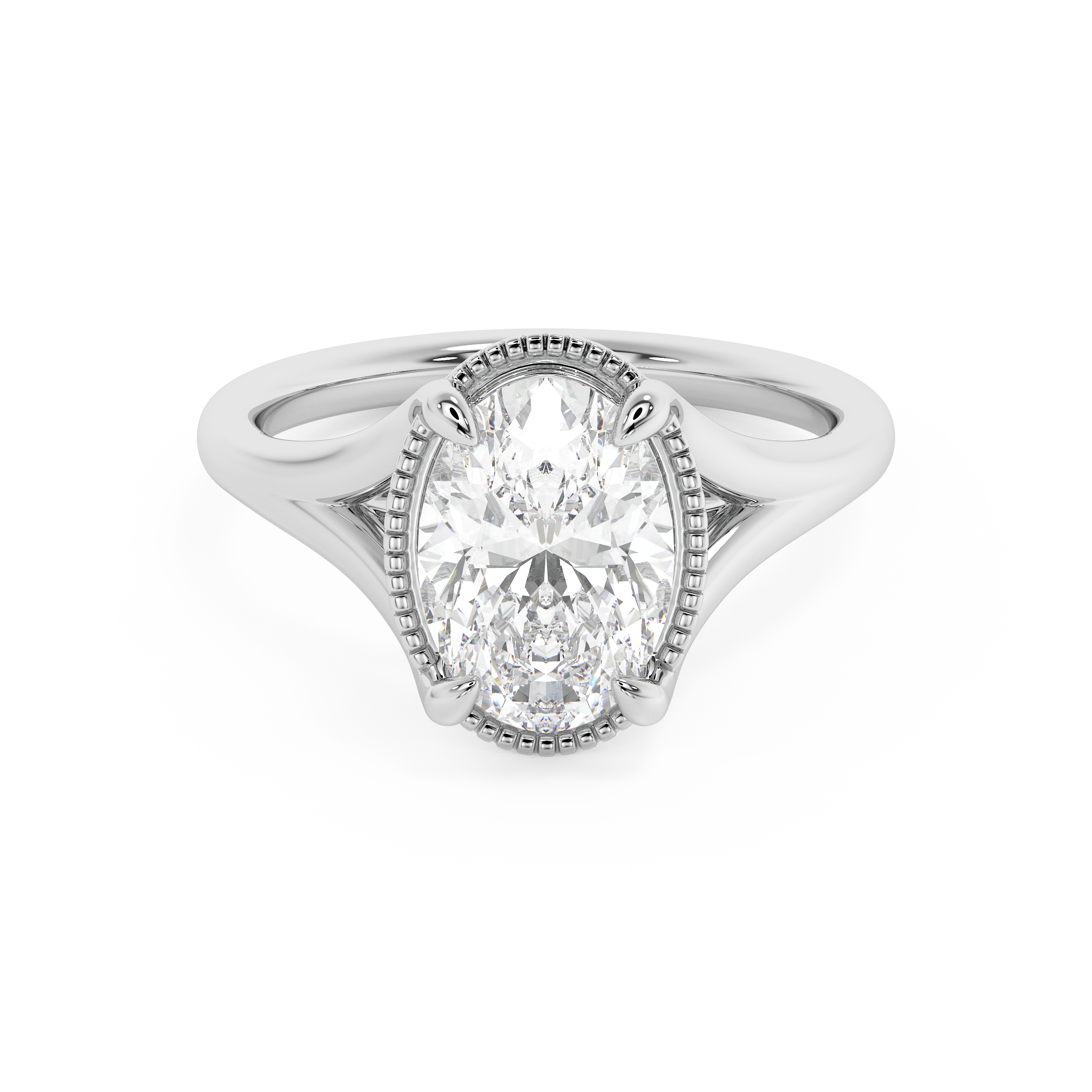 Oval Solitaire Split Shank Lab Grown Diamond Engagement Ring