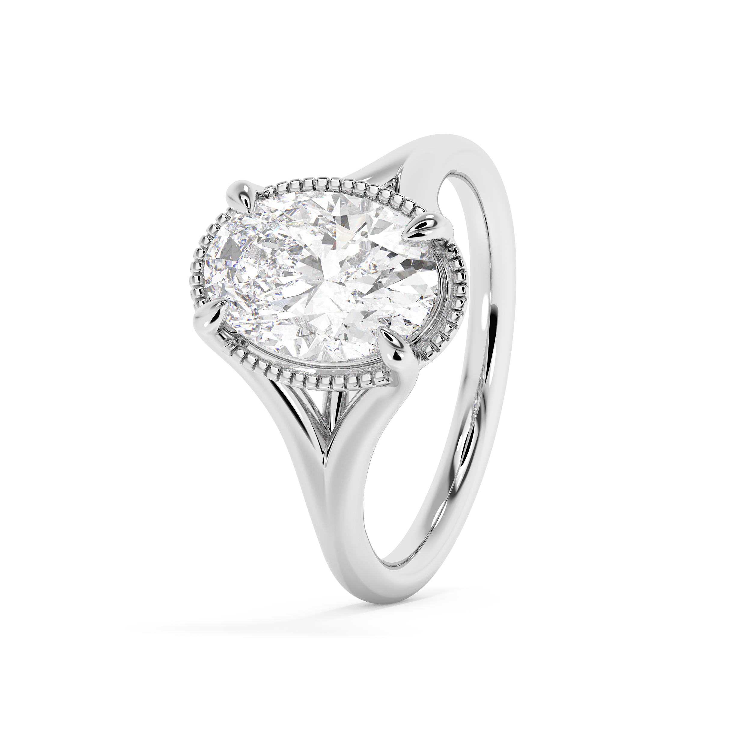 Oval Solitaire Split Shank Lab Grown Diamond Engagement Ring