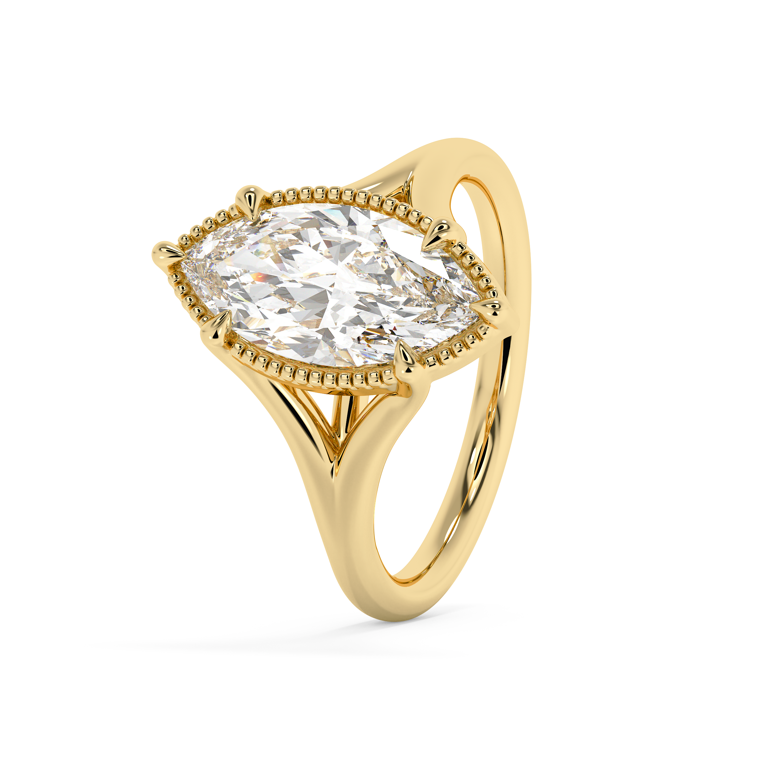 Marquise Solitaire Split Shank Lab Grown Diamond Engagement Ring