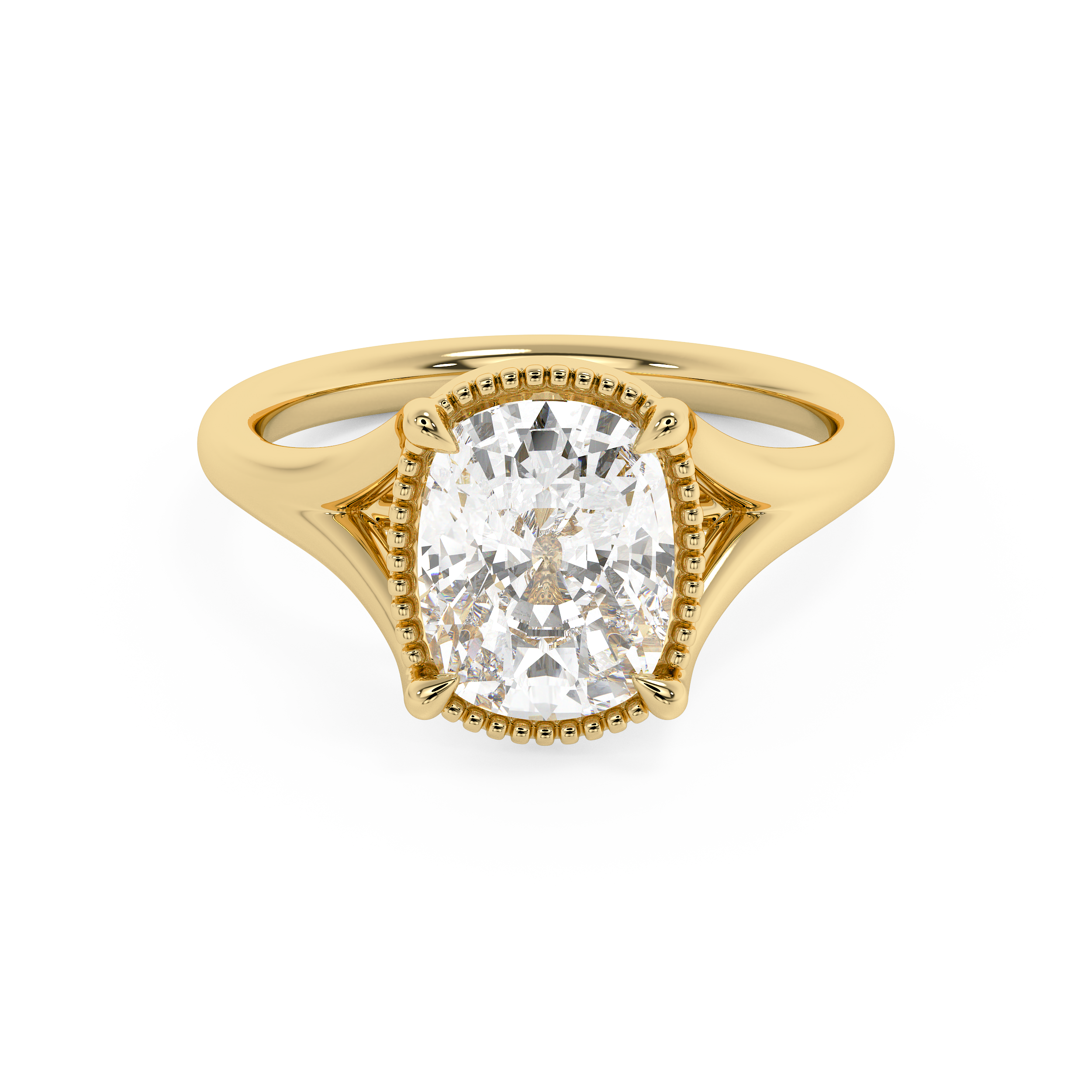 Elongated Cushion Solitaire Split Shank Lab Grown Diamond Engagement Ring
