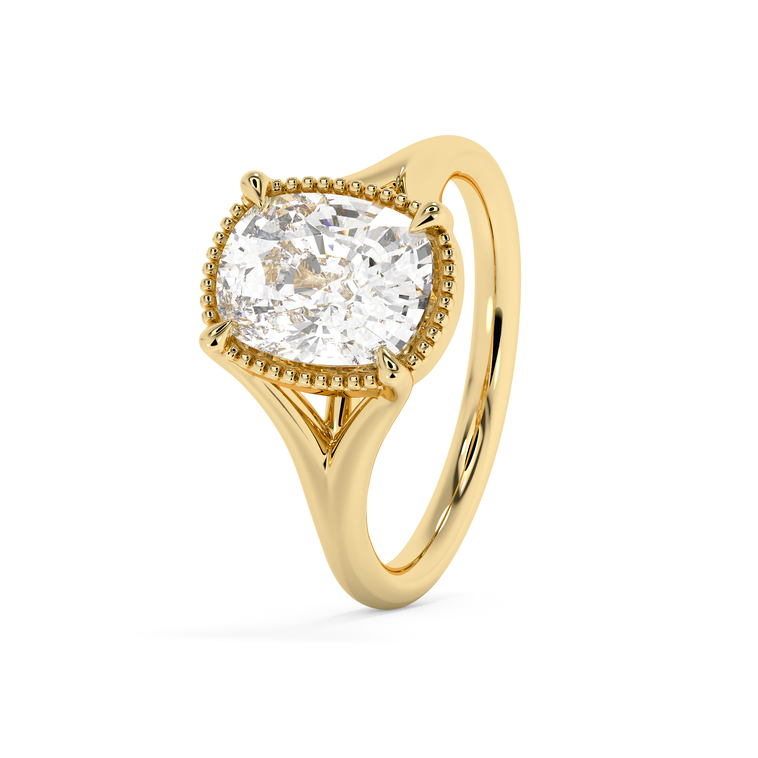 Elongated Cushion Solitaire Split Shank Lab Grown Diamond Engagement Ring