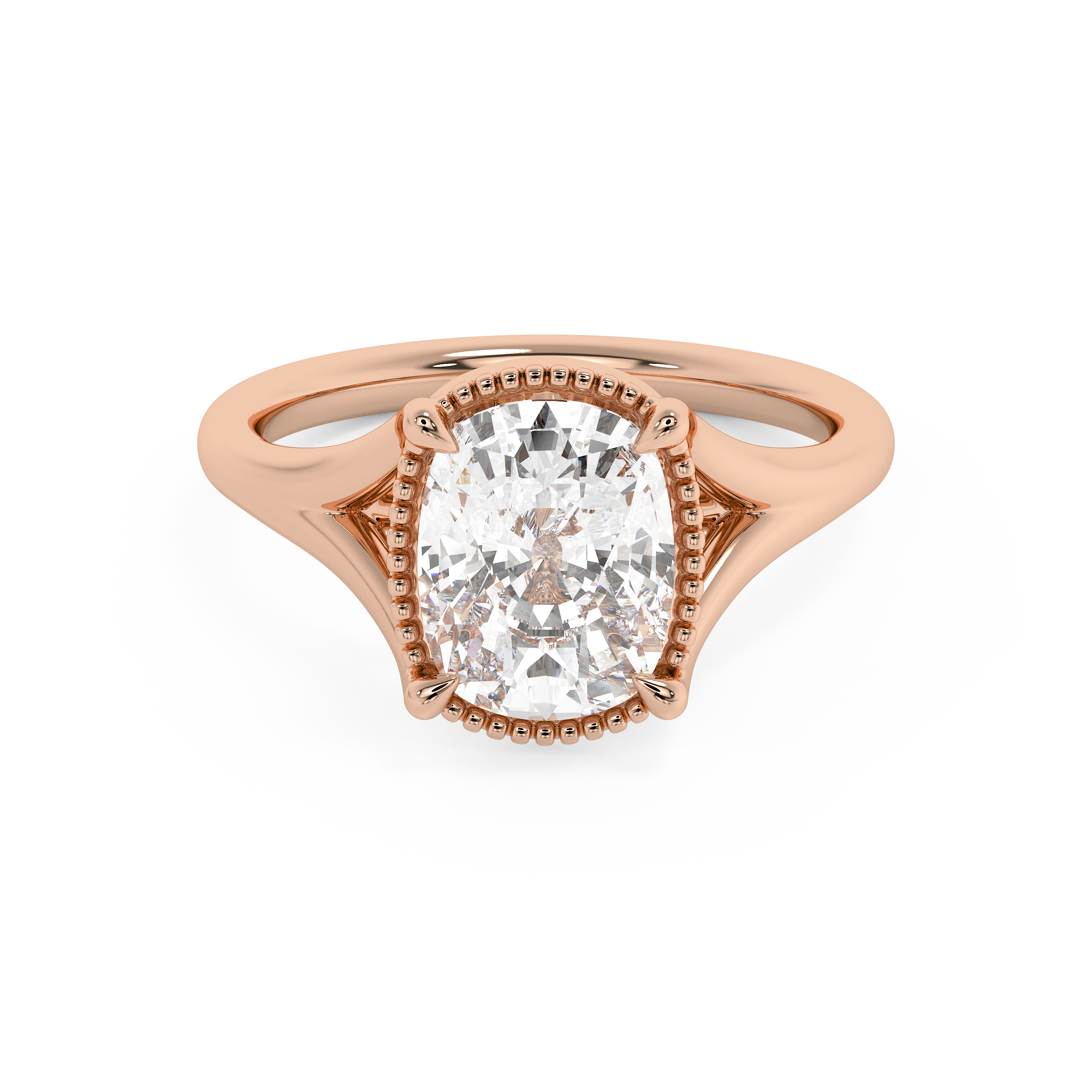 Elongated Cushion Solitaire Split Shank Lab Grown Diamond Engagement Ring