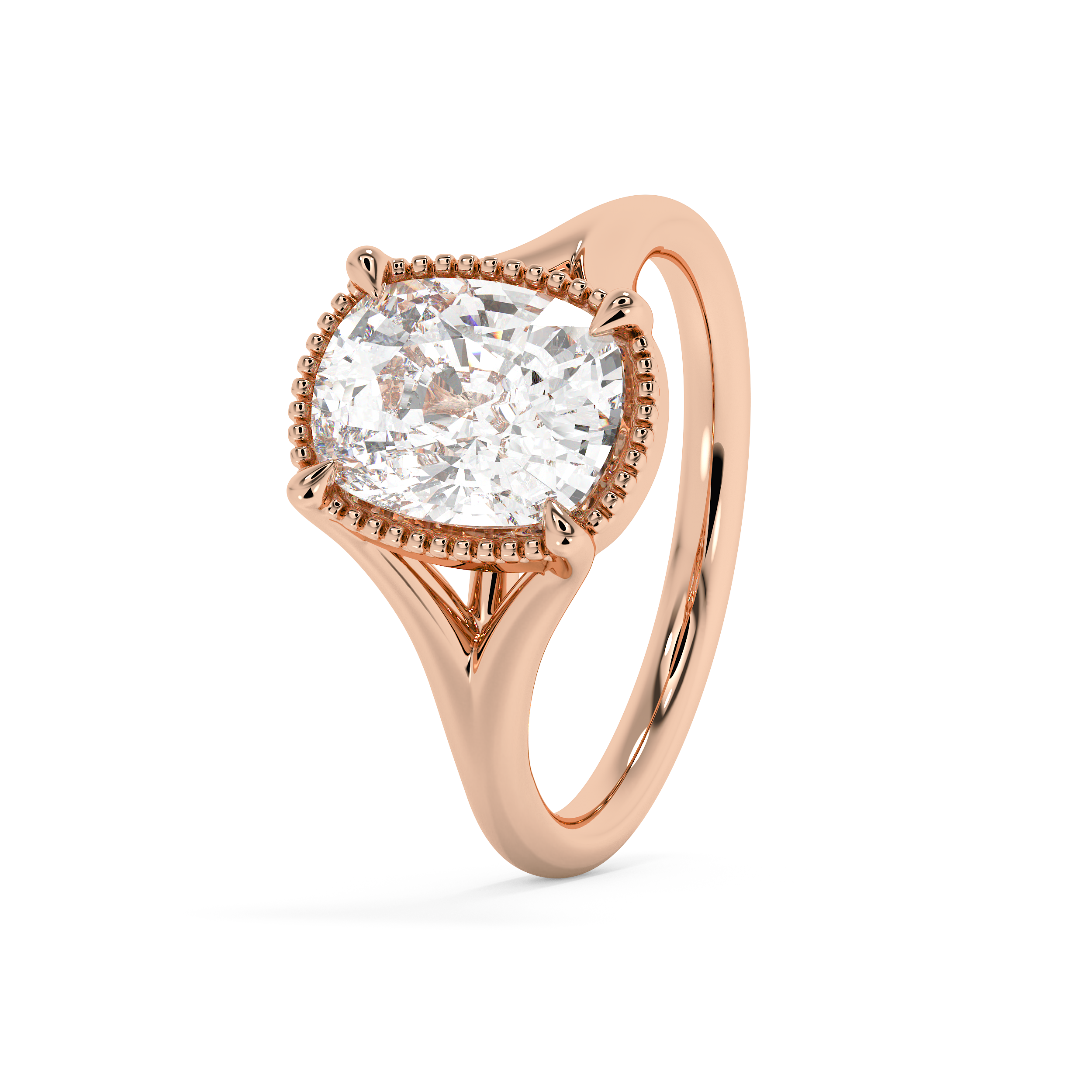 Elongated Cushion Solitaire Split Shank Lab Grown Diamond Engagement Ring