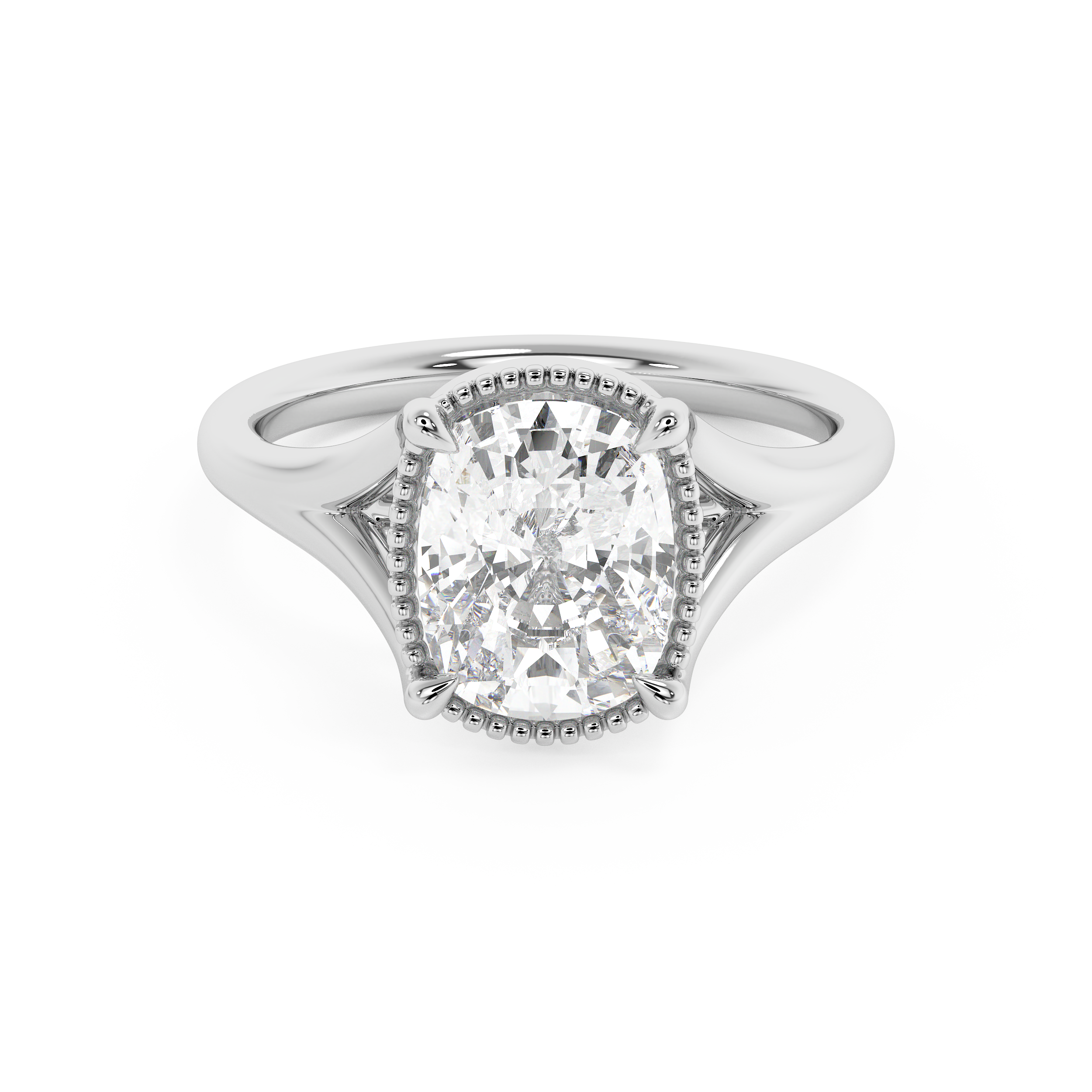 Elongated Cushion Solitaire Split Shank Lab Grown Diamond Engagement Ring