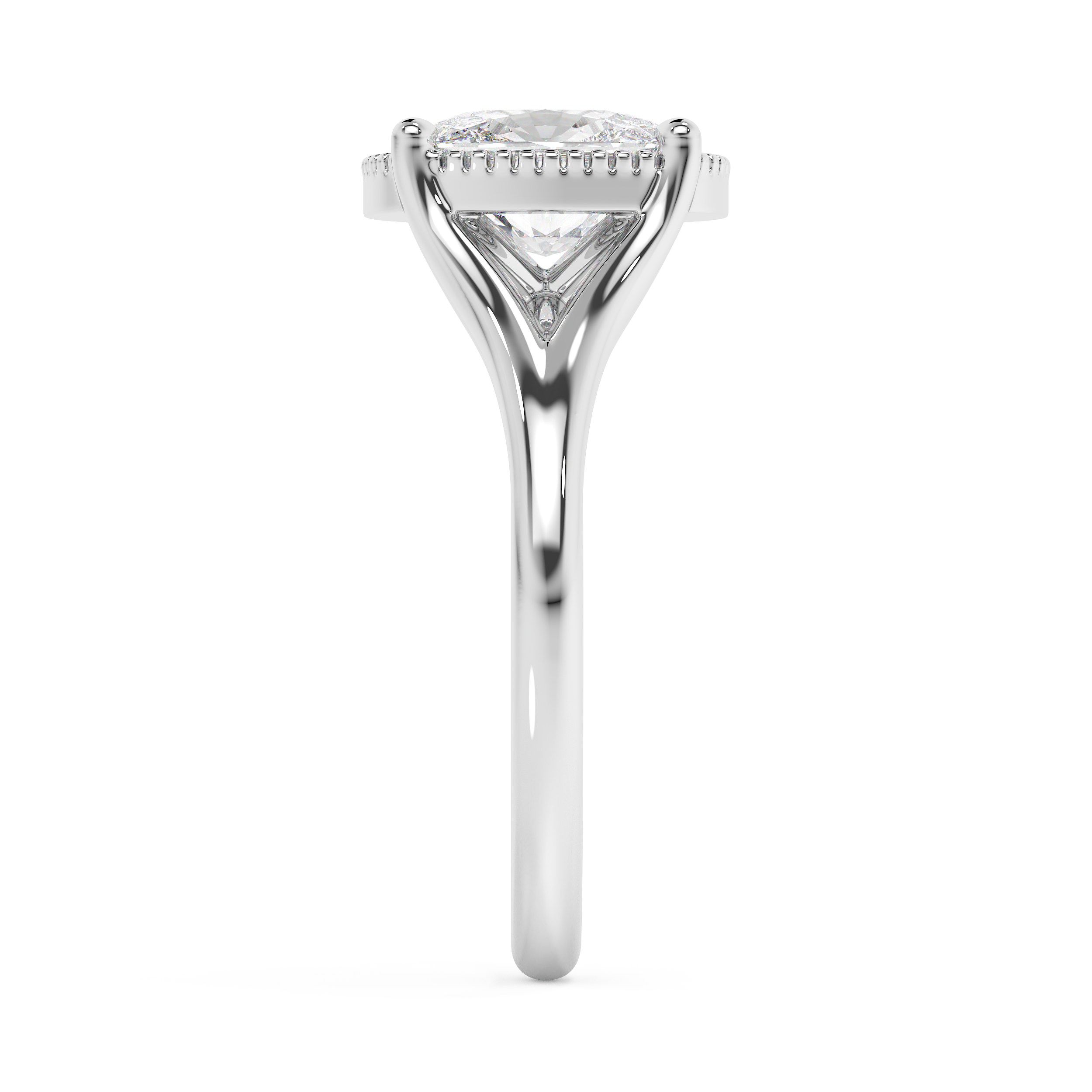 Elongated Cushion Solitaire Split Shank Lab Grown Diamond Engagement Ring