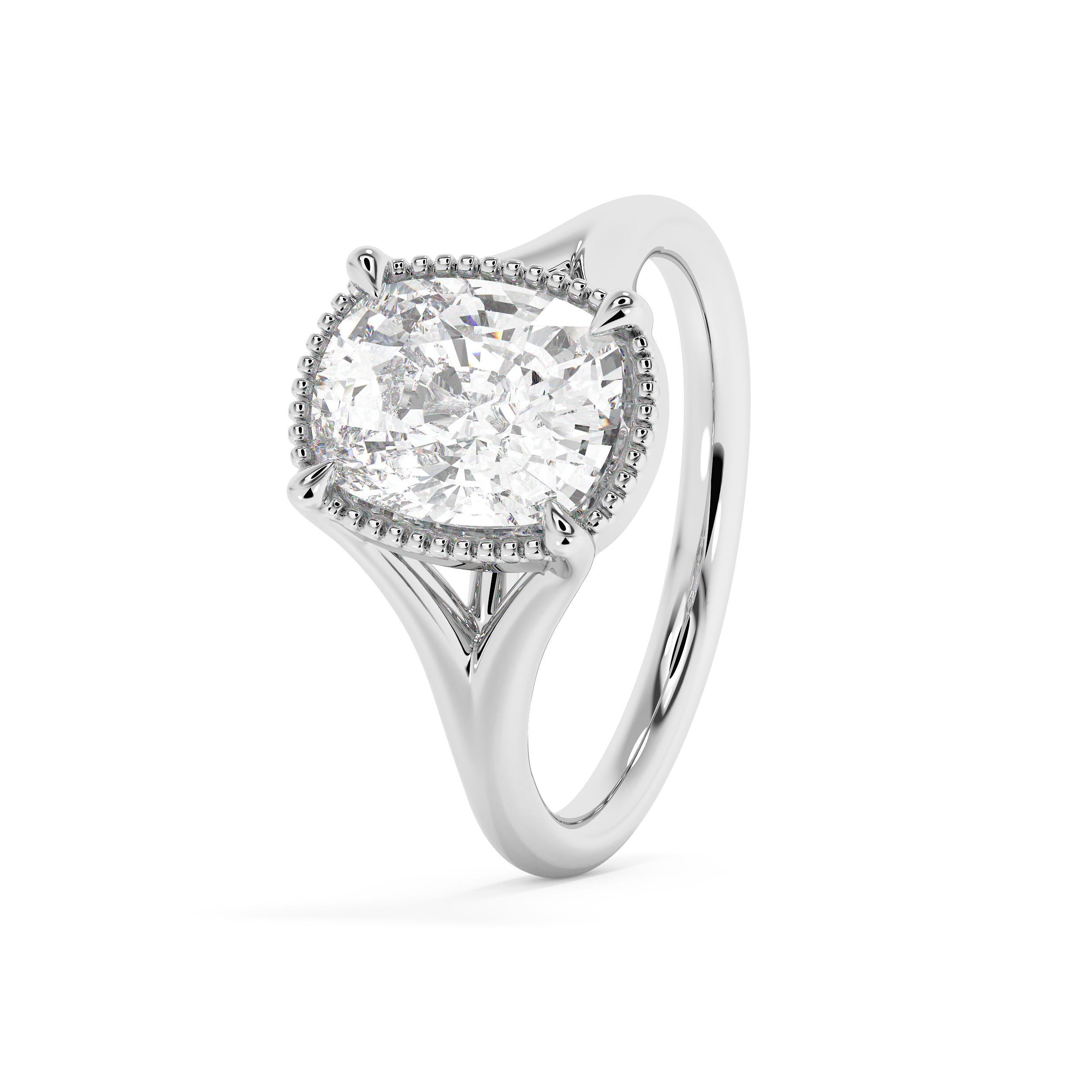 Elongated Cushion Solitaire Split Shank Lab Grown Diamond Engagement Ring