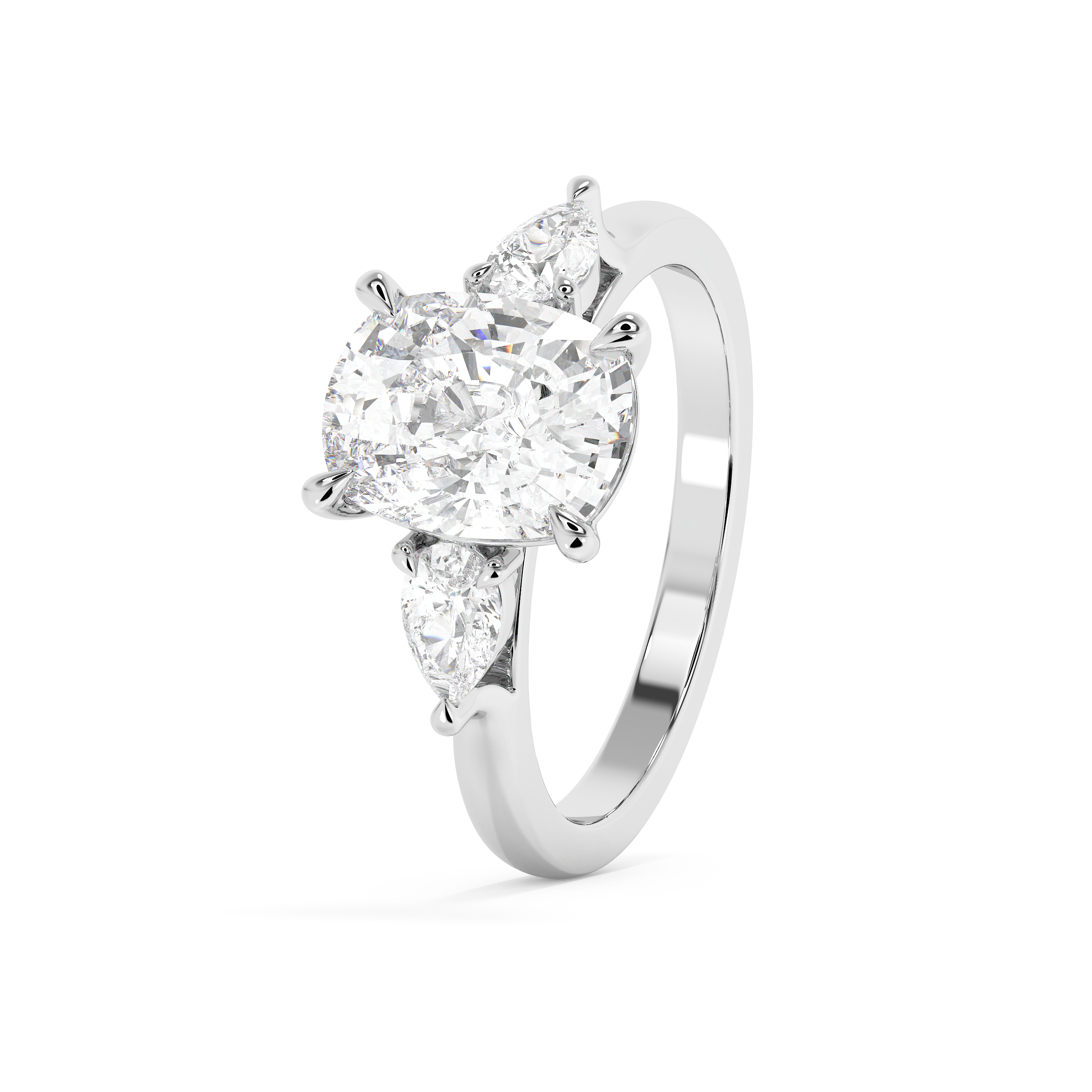Elongated Cushion Three Stone Lab Grown Diamond Engagement Ring