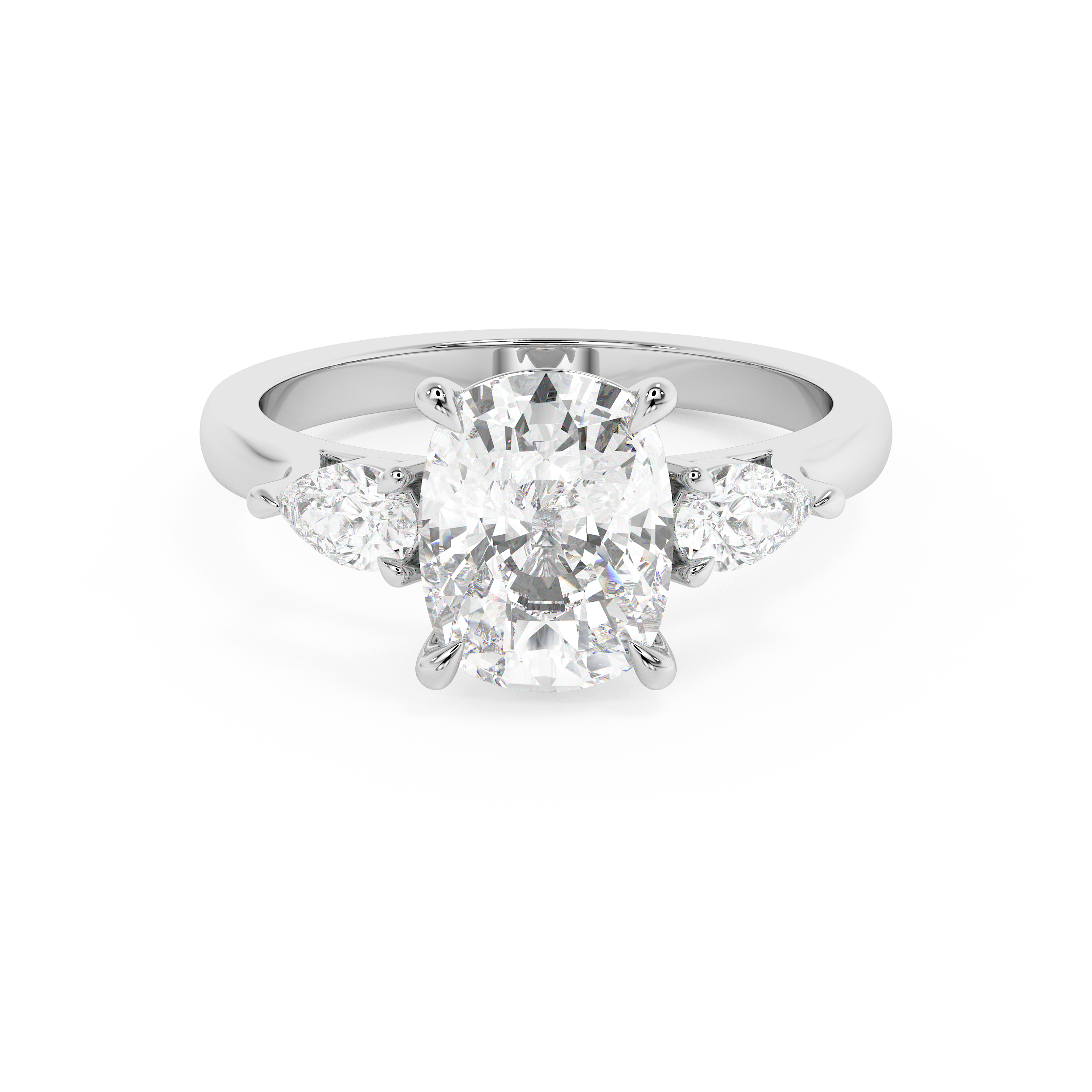 Elongated Cushion Three Stone Lab Grown Diamond Engagement Ring