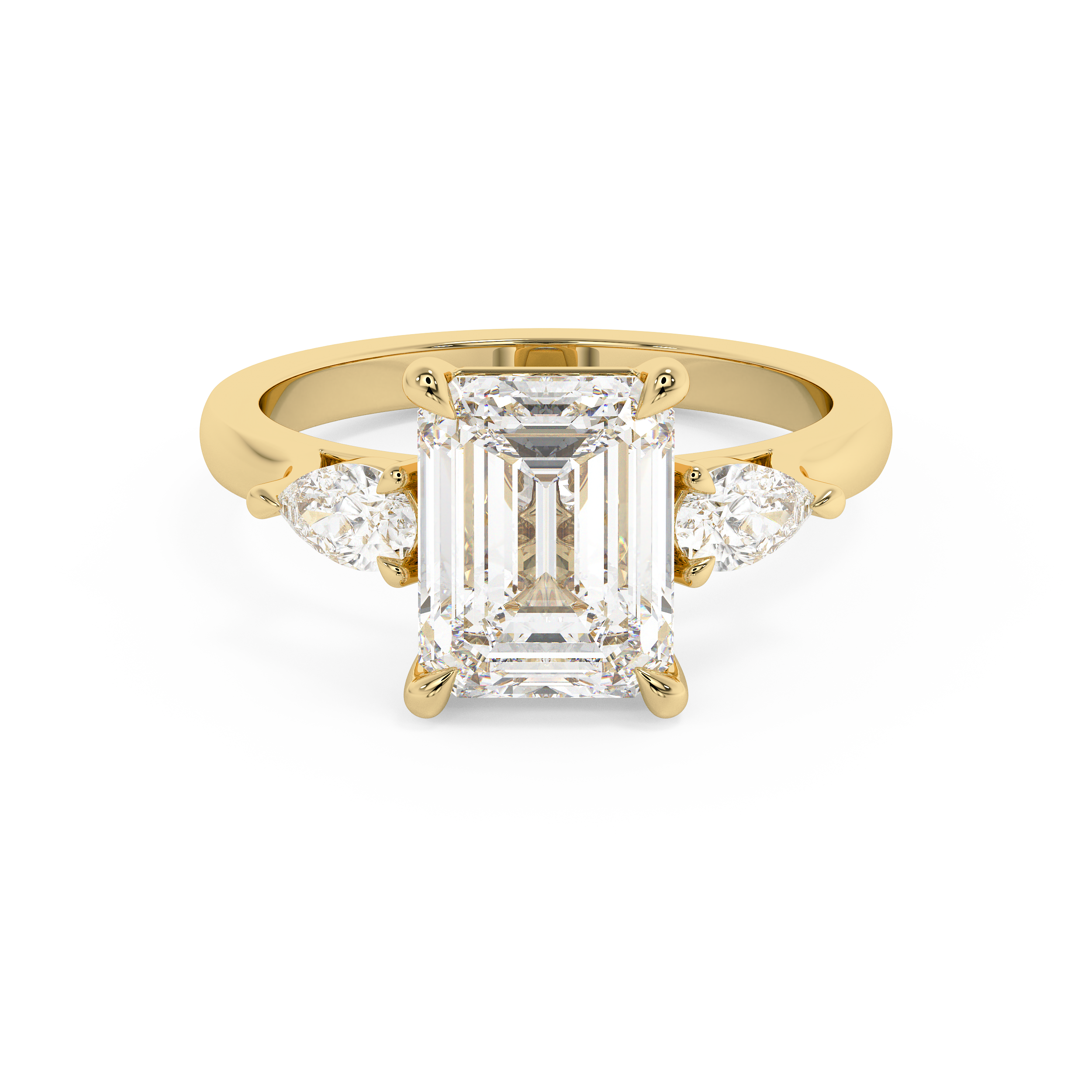 Emerald Three Stone Lab Grown Diamond Engagement Ring